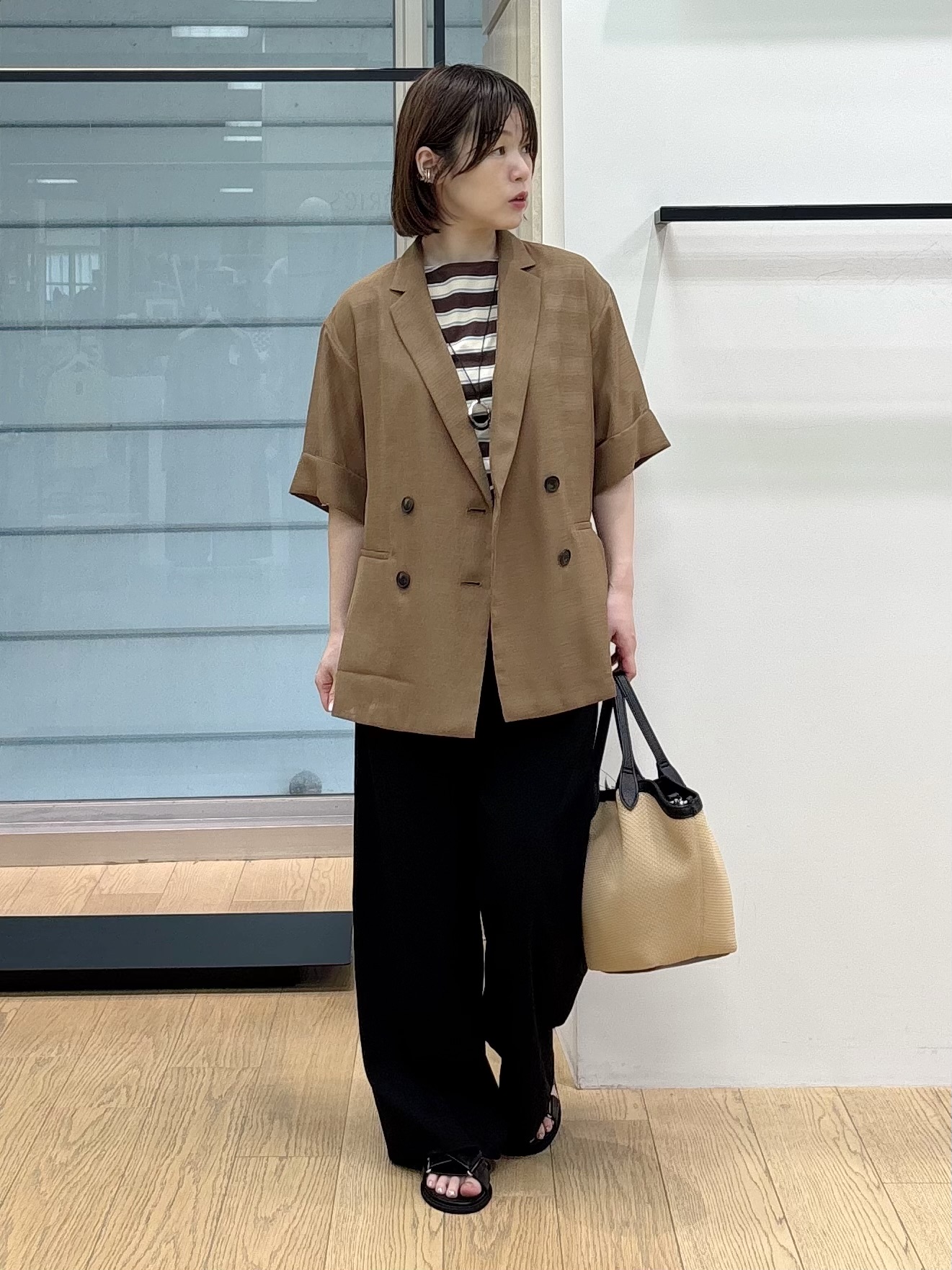 asamiさんの「INDIVI｜【体型カバー】ボーダードルマントップス」を使ったコーディネート