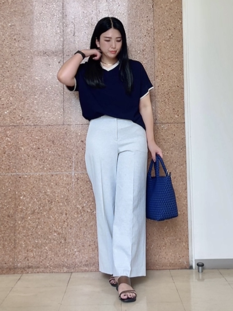 なかじさんの「UNTITLED｜【接触冷感/洗える/後ろウエストゴム】オックスワイドパンツ」を使ったコーディネート