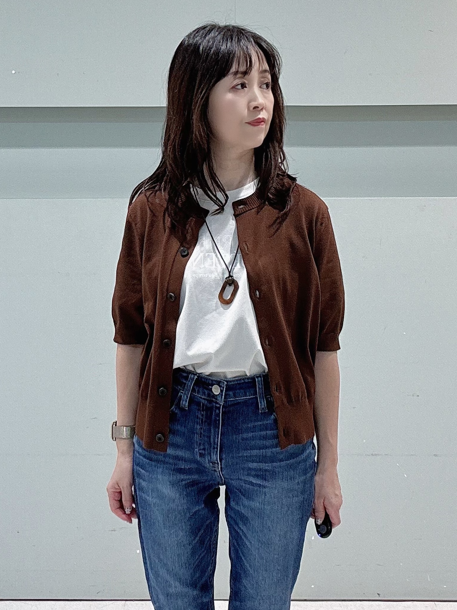 makiさんの「UNTITLED｜ドライタッチ5分袖カーディガン」を使ったコーディネート