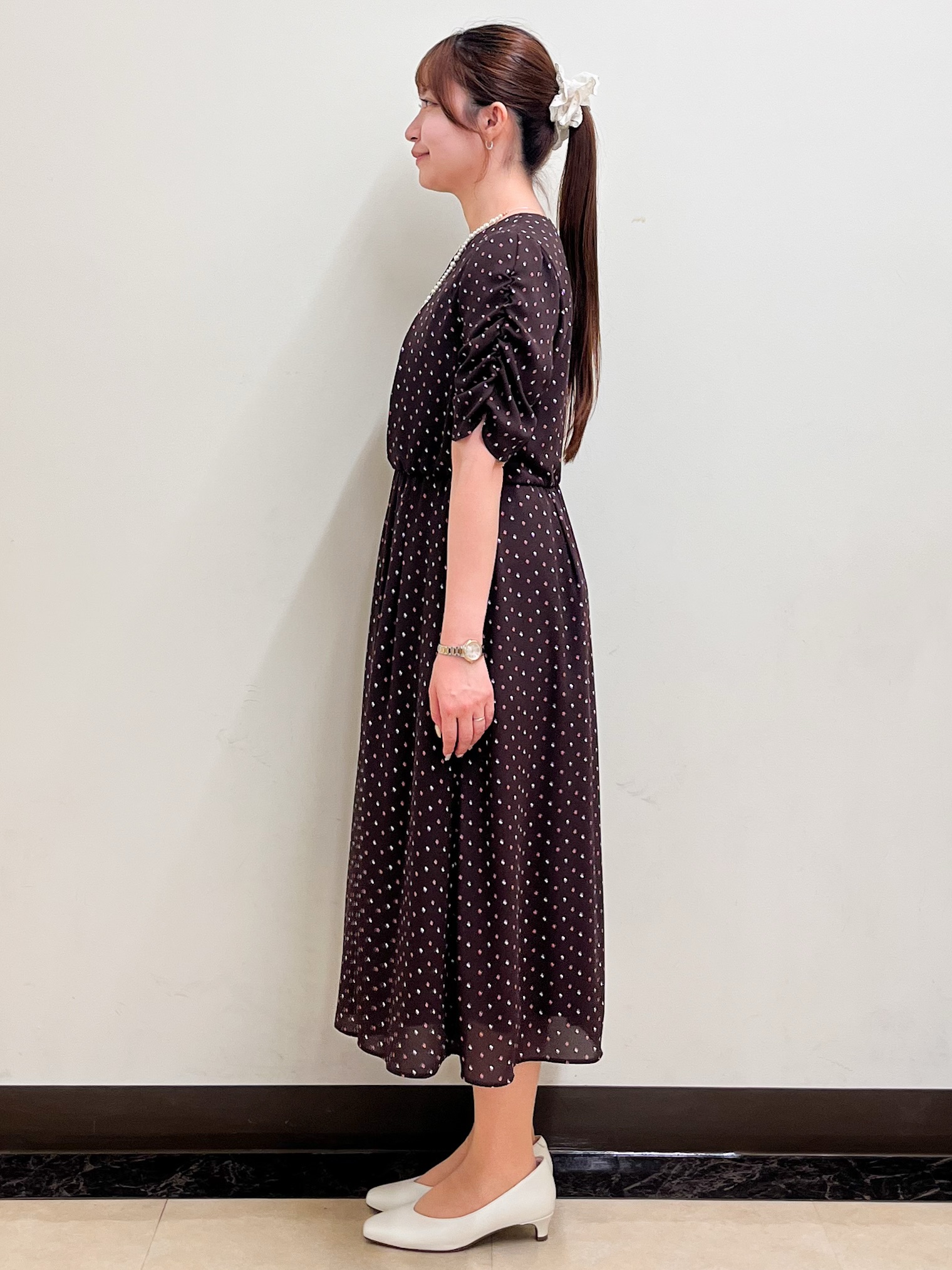 mikikoさんの「Reflect｜小紋柄ジョーゼットワンピース」を使ったコーディネート