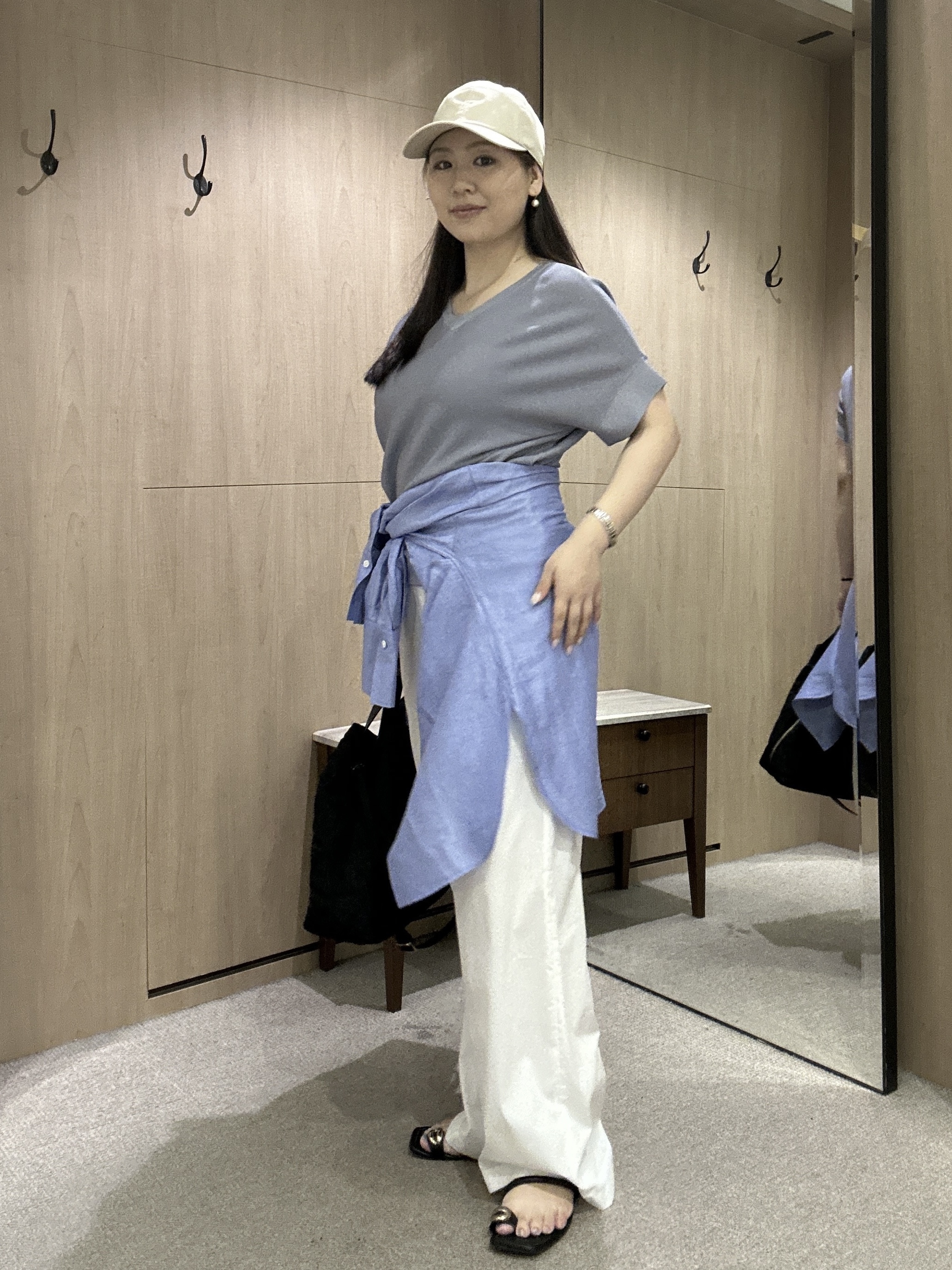 YURIさんの「UNTITLED｜【11色展開/体型カバー】前後2WAYフレンチスリーブニット」を使ったコーディネート
