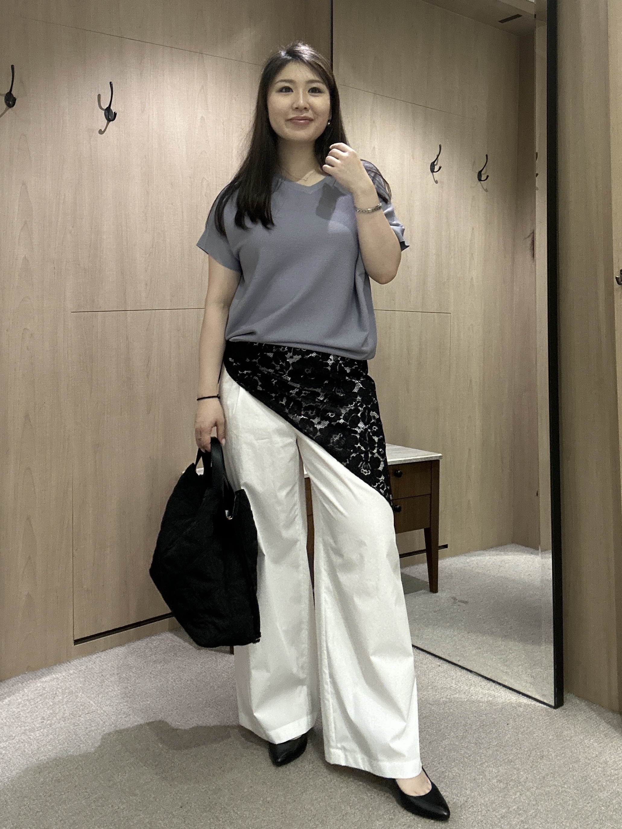 YURIさんの「UNTITLED｜【11色展開/体型カバー】前後2WAYフレンチスリーブニット」を使ったコーディネート