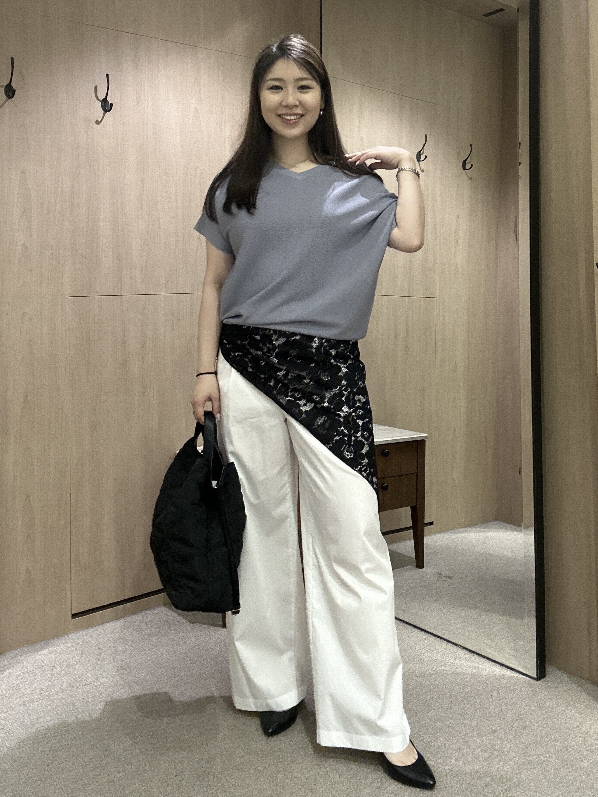 YURIさんの「UNTITLED｜【11色展開/体型カバー】前後2WAYフレンチスリーブニット」を使ったコーディネート