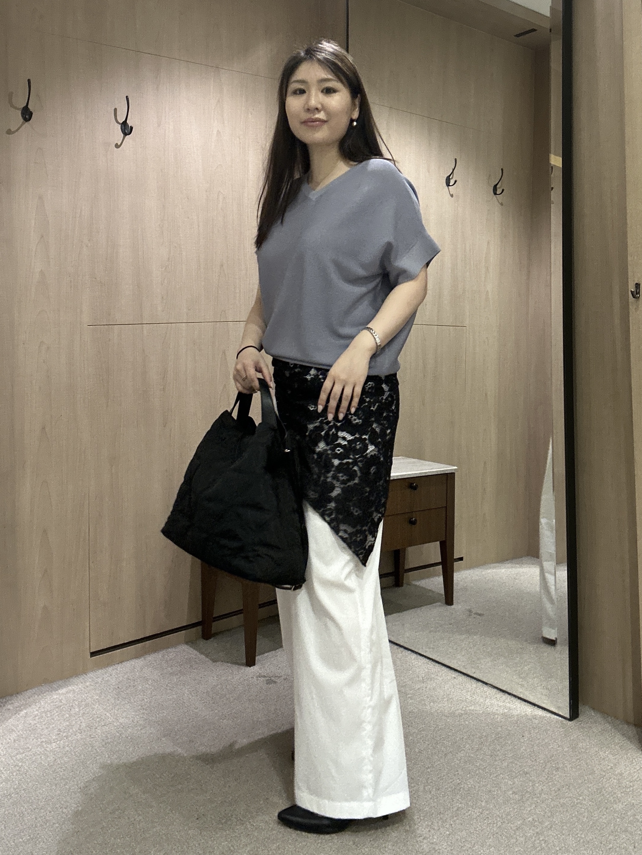 YURIさんの「UNTITLED｜【11色展開/体型カバー】前後2WAYフレンチスリーブニット」を使ったコーディネート
