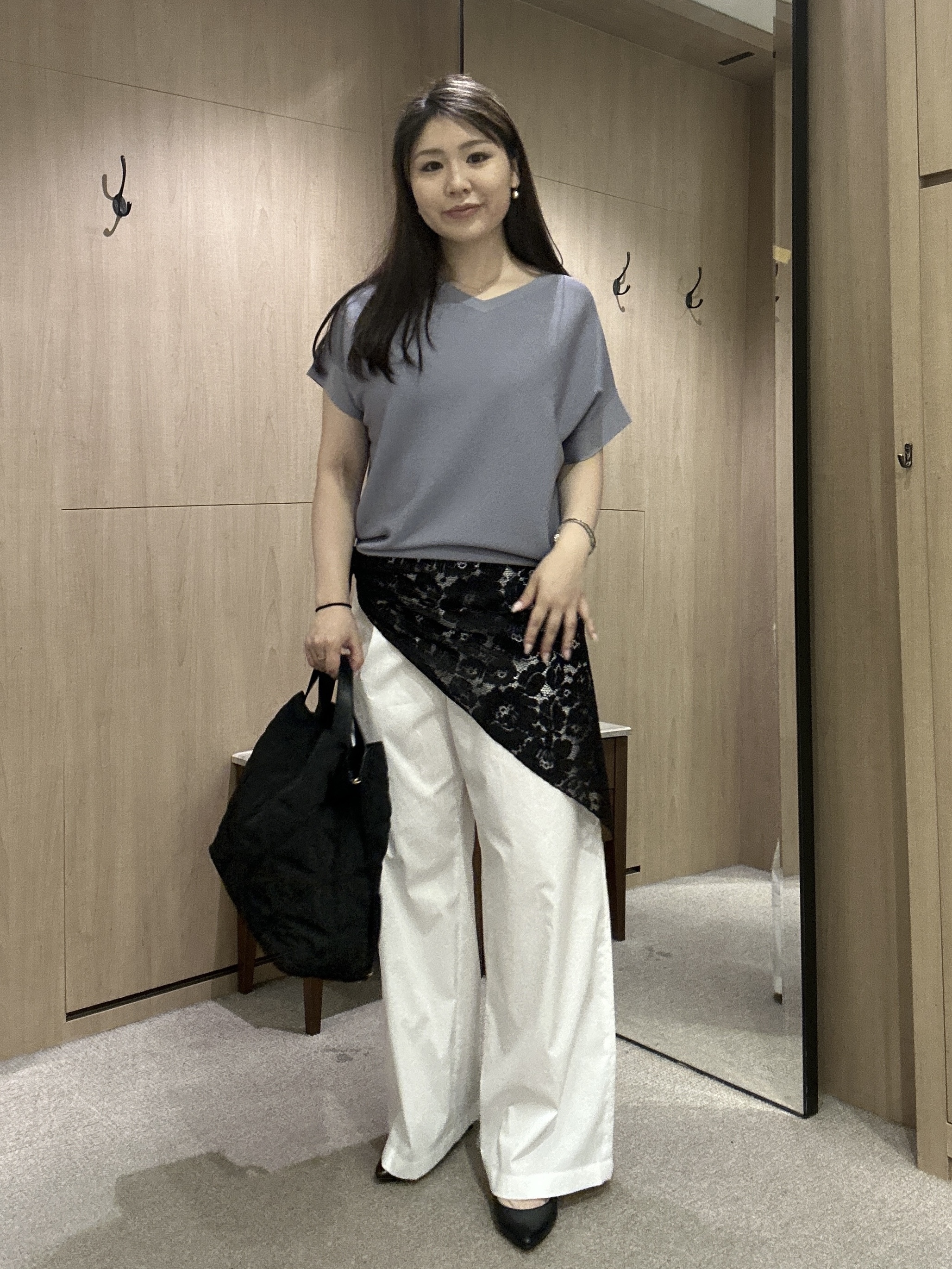 YURIさんの「UNTITLED｜【11色展開/体型カバー】前後2WAYフレンチスリーブニット」を使ったコーディネート