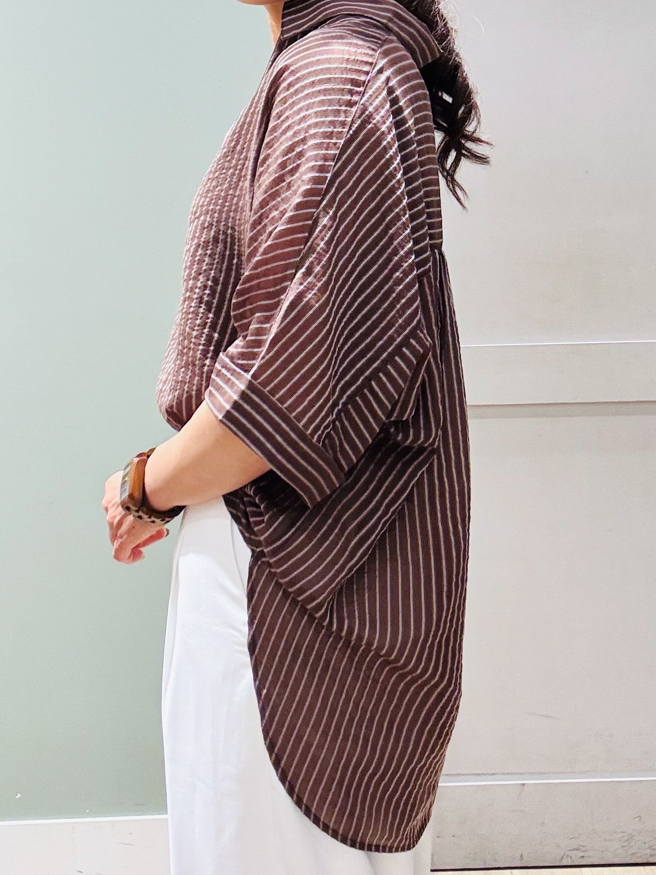 Komi☆さんの「grove｜【洗濯機◎・体型カバー】ON/OFF使える、シアースキッパーシャツ」を使ったコーディネート