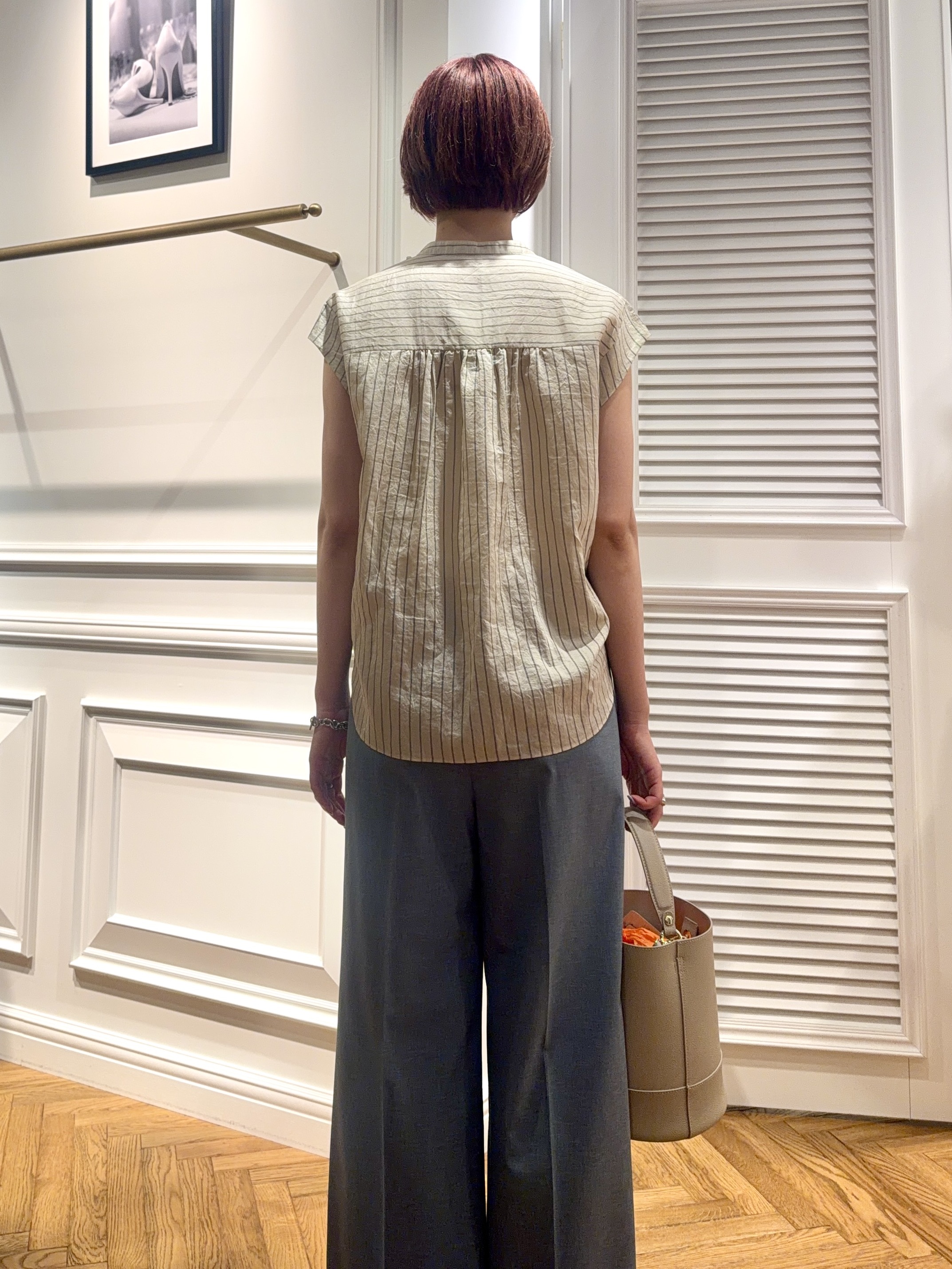 renaさんの「DRESSTERIOR｜ストライプフレンチスリーブフリルブラウス」を使ったコーディネート