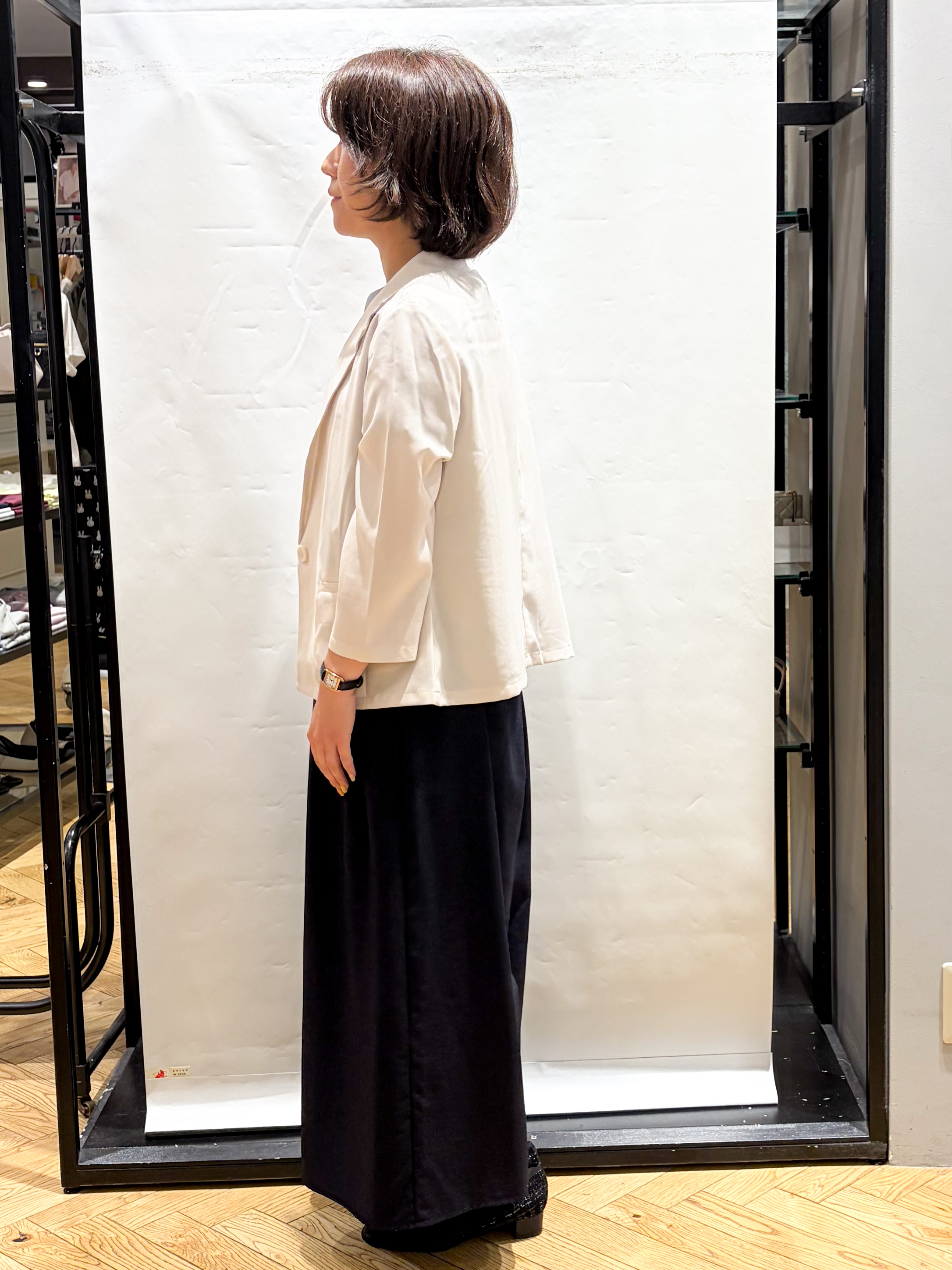 グッチさんの「index｜【接触冷感／防シワ】ひんやり7分袖テーラードジャケット《洗濯機OK》」を使ったコーディネート