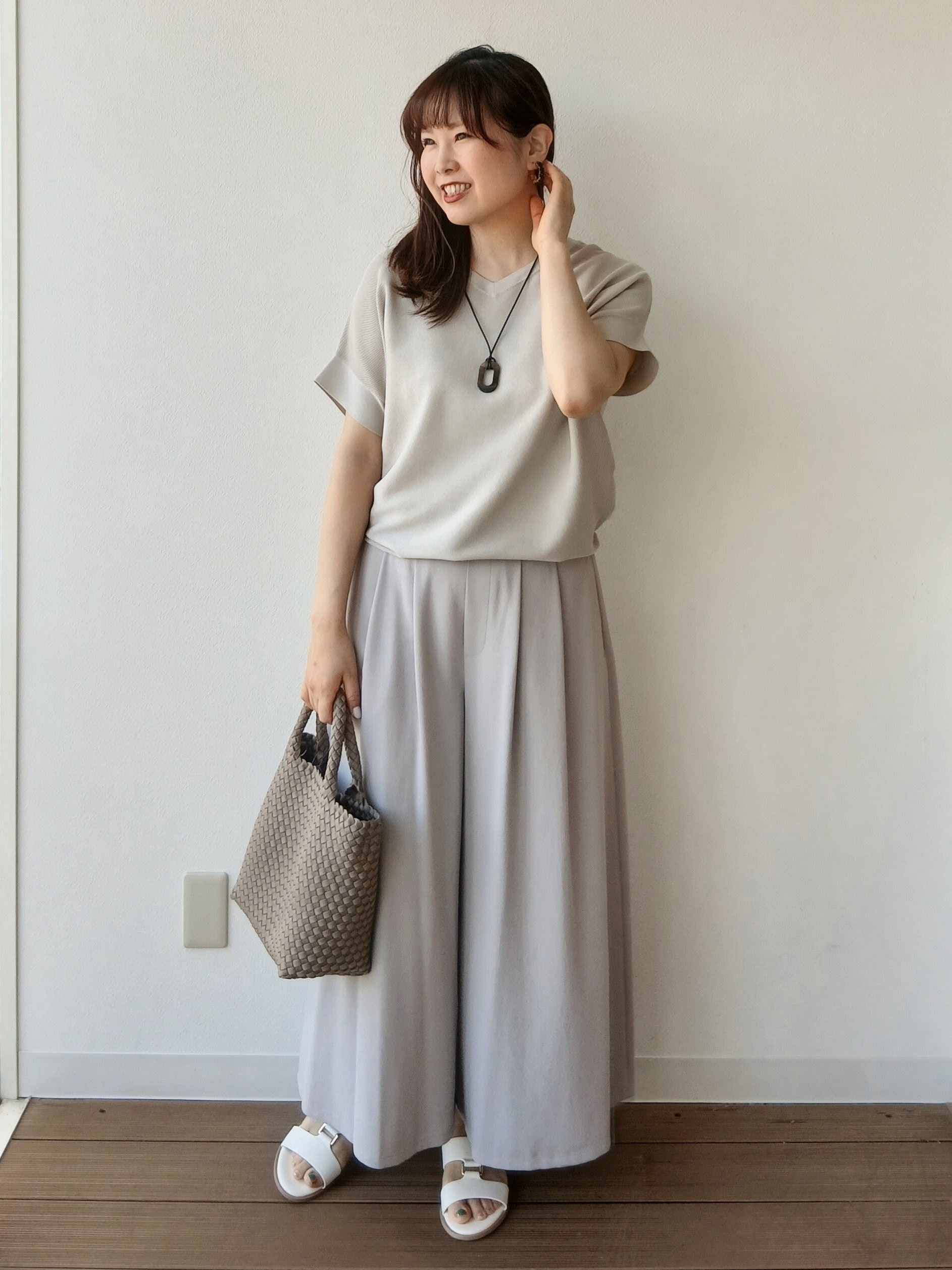 なみきさんの「UNTITLED｜【11色展開/体型カバー】前後2WAYフレンチスリーブニット」を使ったコーディネート