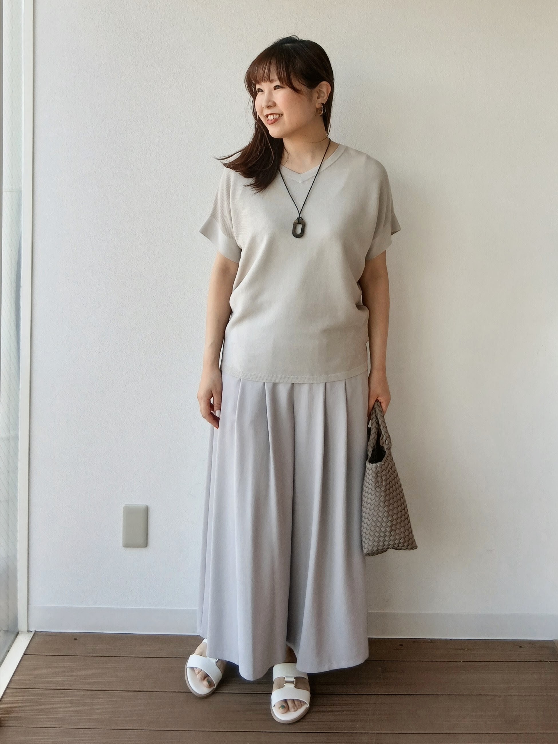 なみきさんの「UNTITLED｜【11色展開/体型カバー】前後2WAYフレンチスリーブニット」を使ったコーディネート