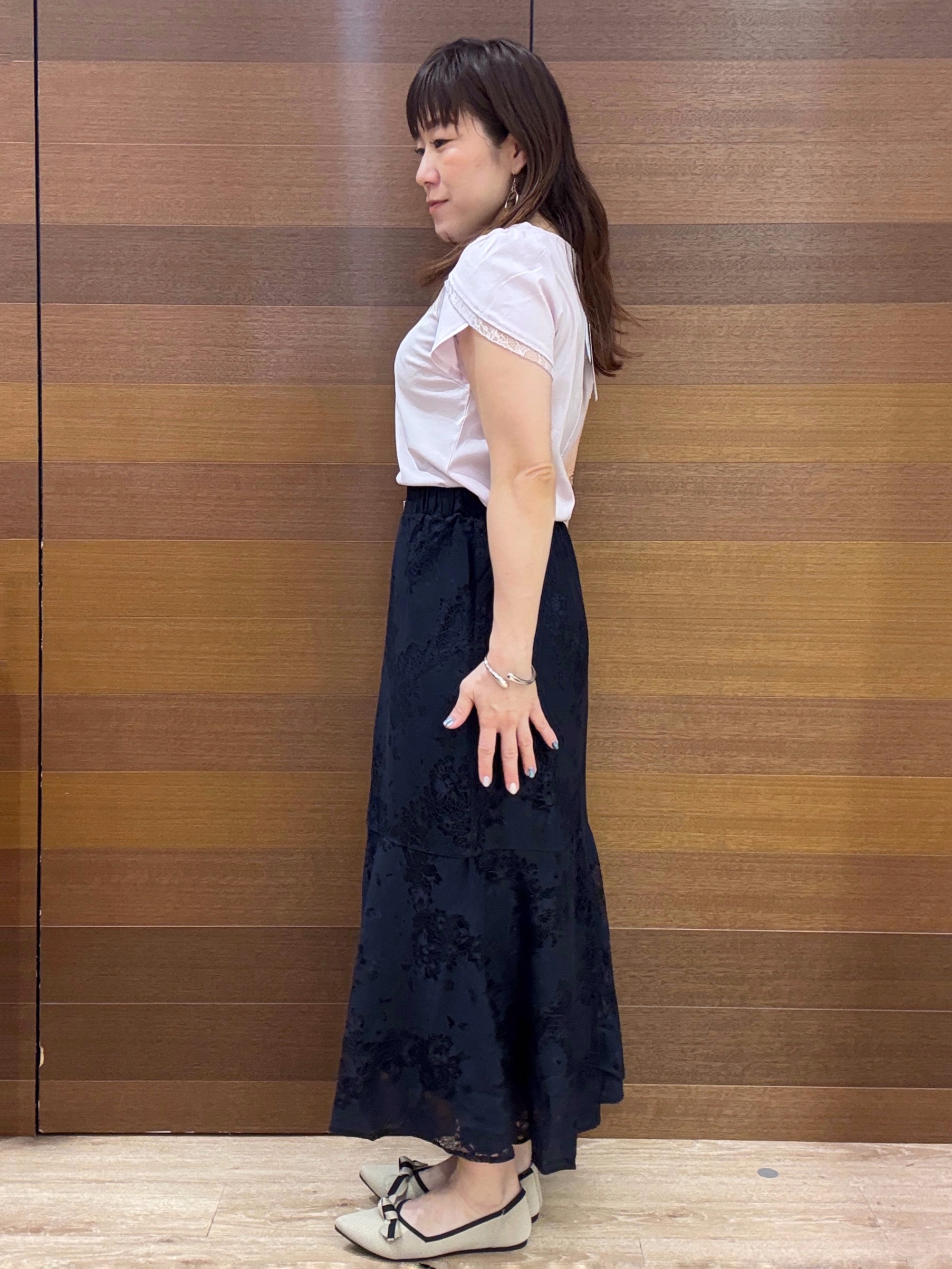 maichiさんの「OPAQUE.CLIP｜【接触冷感／UVケア】ハートネックレースレイヤードトップス《洗濯機OK／6col》」を使ったコーディネート