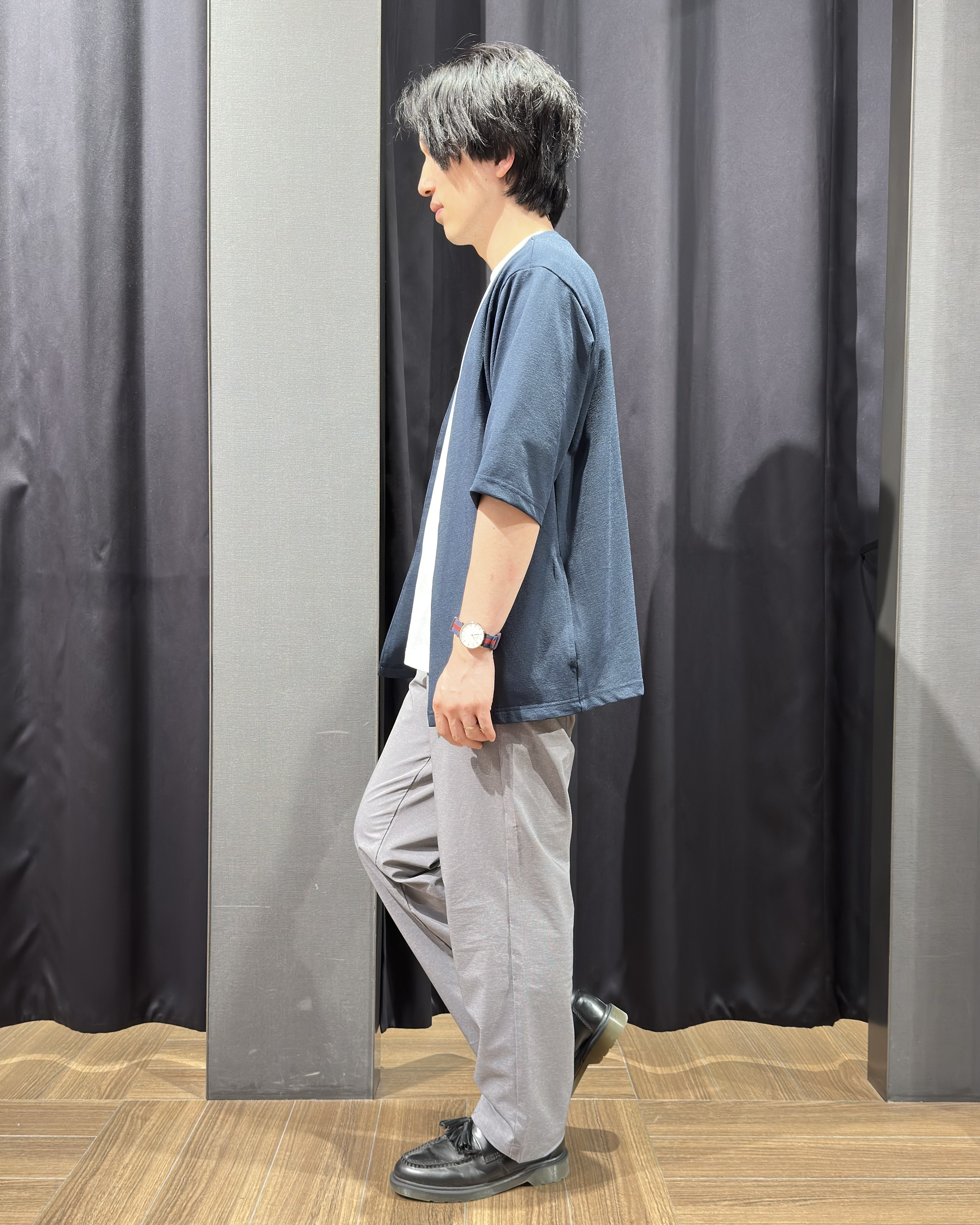 tomoyaさんの「THE SHOP TK｜メッシュ五分袖カーディガン＋半袖Tシャツ セットアイテム 洗濯機OK」を使ったコーディネート