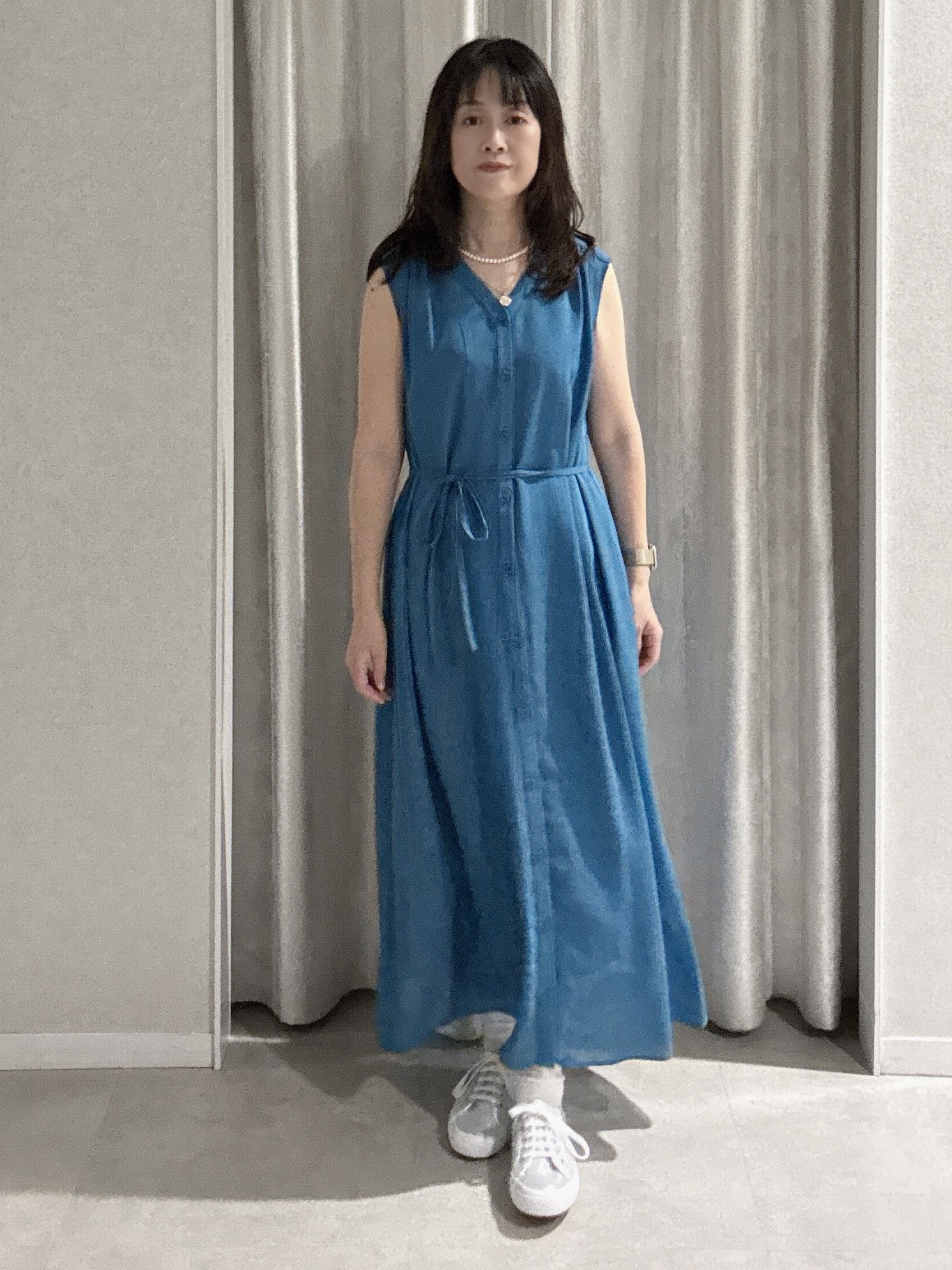 makiさんの「UNTITLED｜【Made In Japan】ガラスパールレイヤードネックレス」を使ったコーディネート