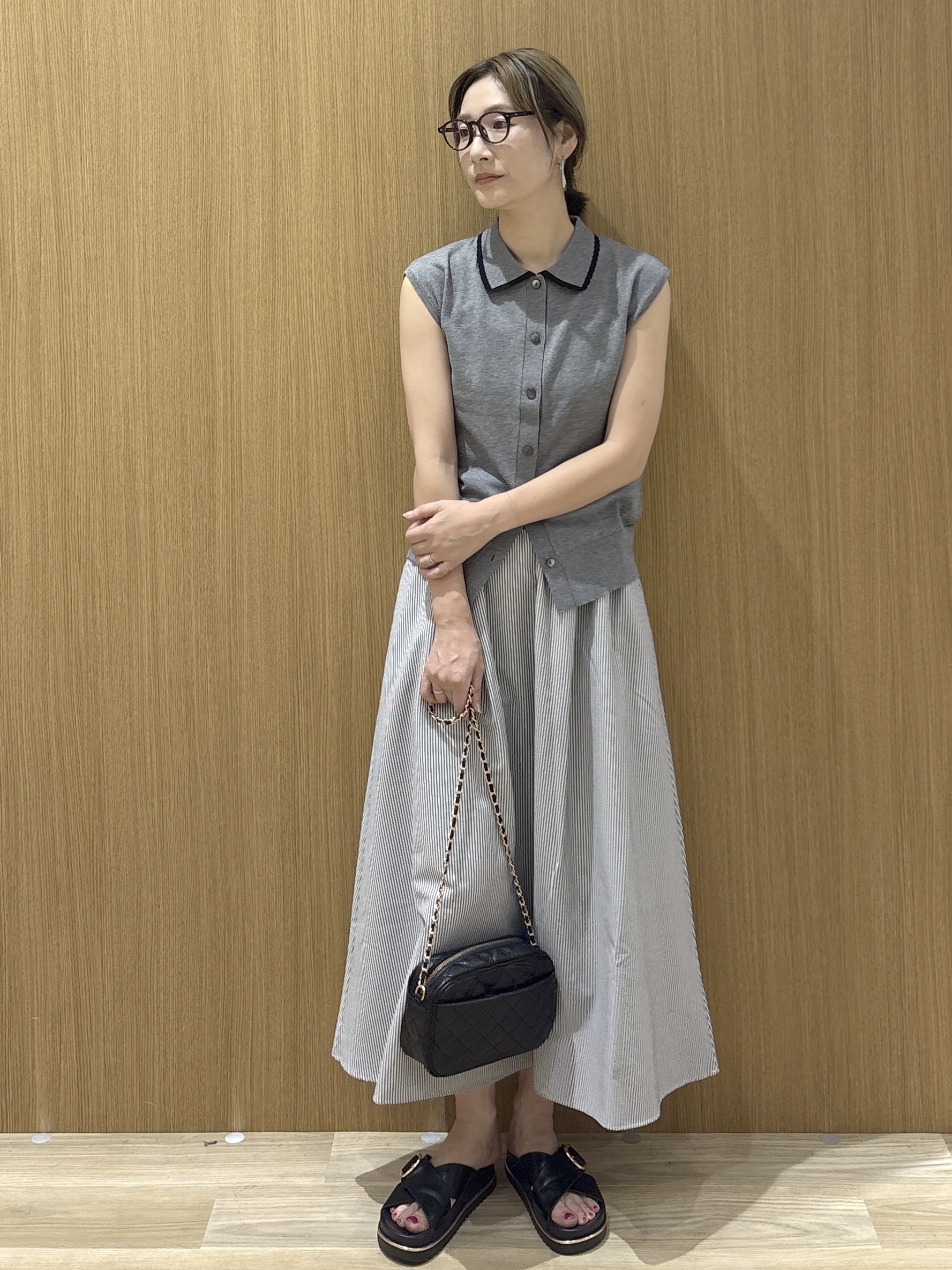 たけねぇさんの「OPAQUE.CLIP｜配色衿フレンチスリーブニット【洗濯機OK】」を使ったコーディネート