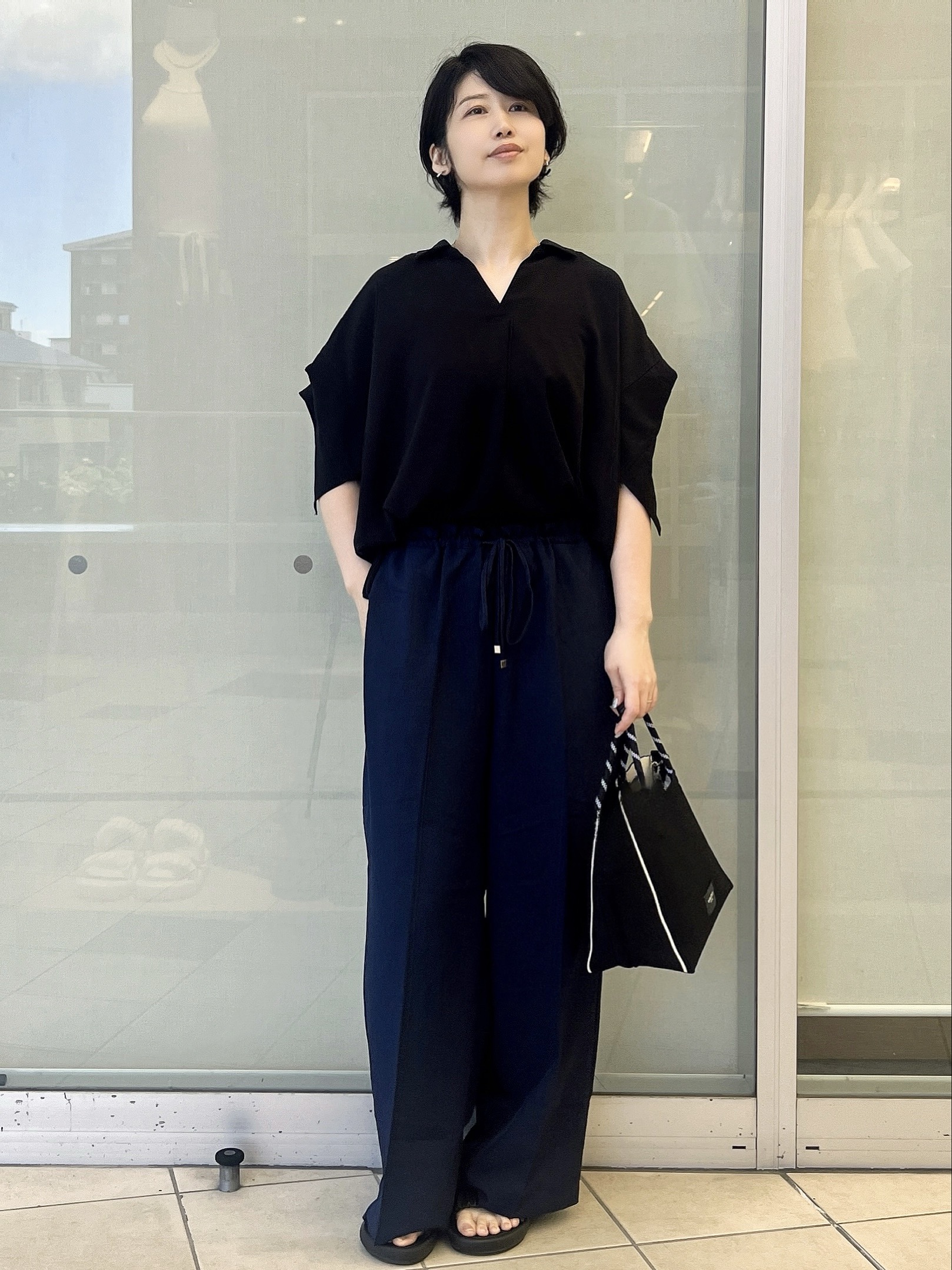yo-koさんの「OPAQUE.CLIP｜【UV／接触冷感／吸水速乾／】タックスリーブスキッパーブラウス《洗濯機OK》」を使ったコーディネート