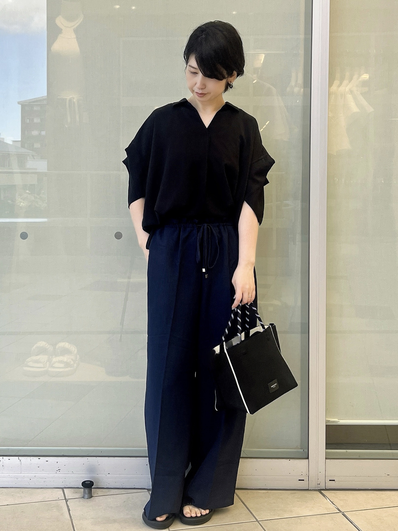 yo-koさんの「OPAQUE.CLIP｜【UV／接触冷感／吸水速乾／】タックスリーブスキッパーブラウス《洗濯機OK》」を使ったコーディネート