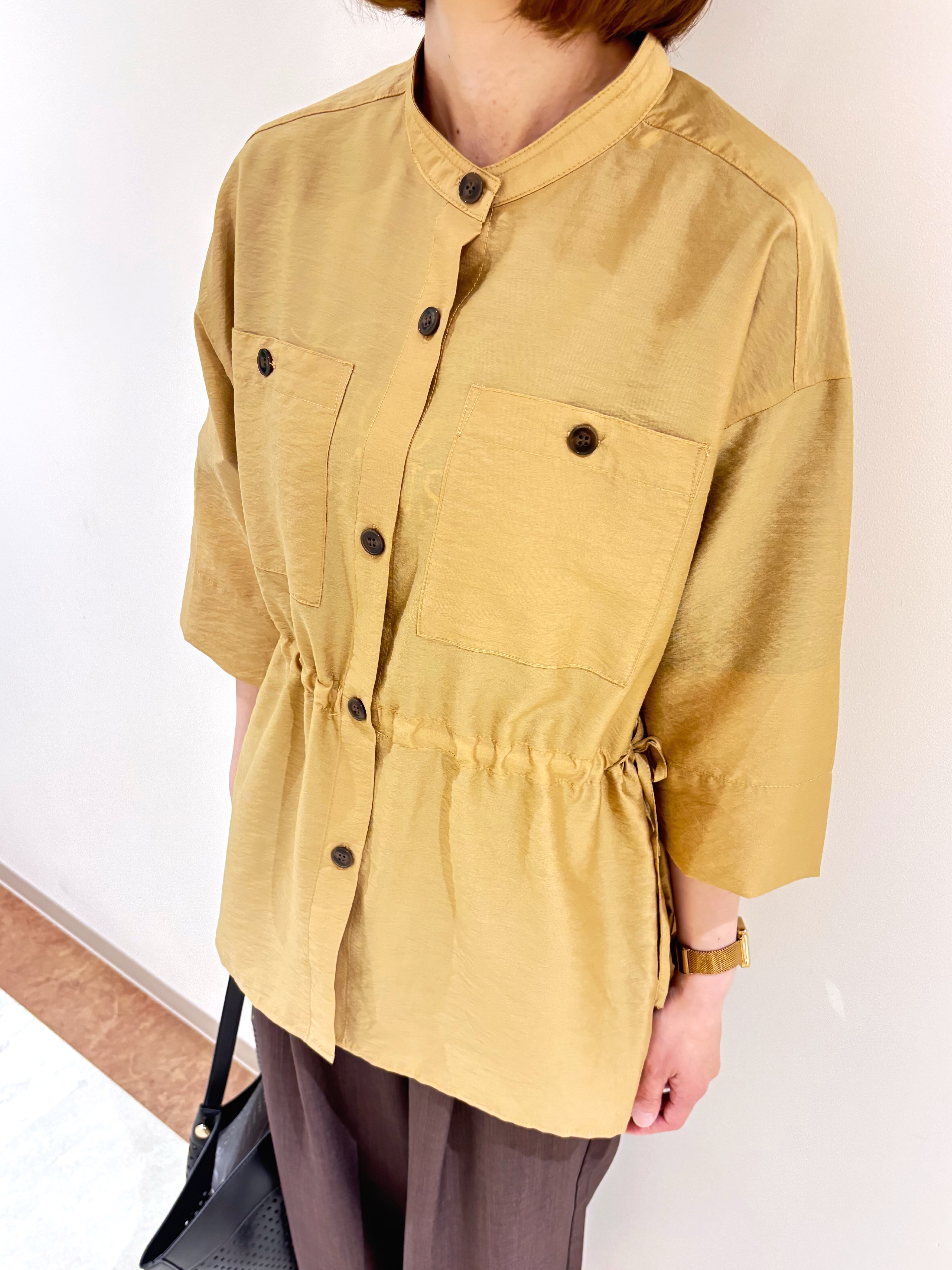 miさんの「grove｜5分袖ver登場！【体型カバー・洗える】シアーサファリシャツジャケット」を使ったコーディネート