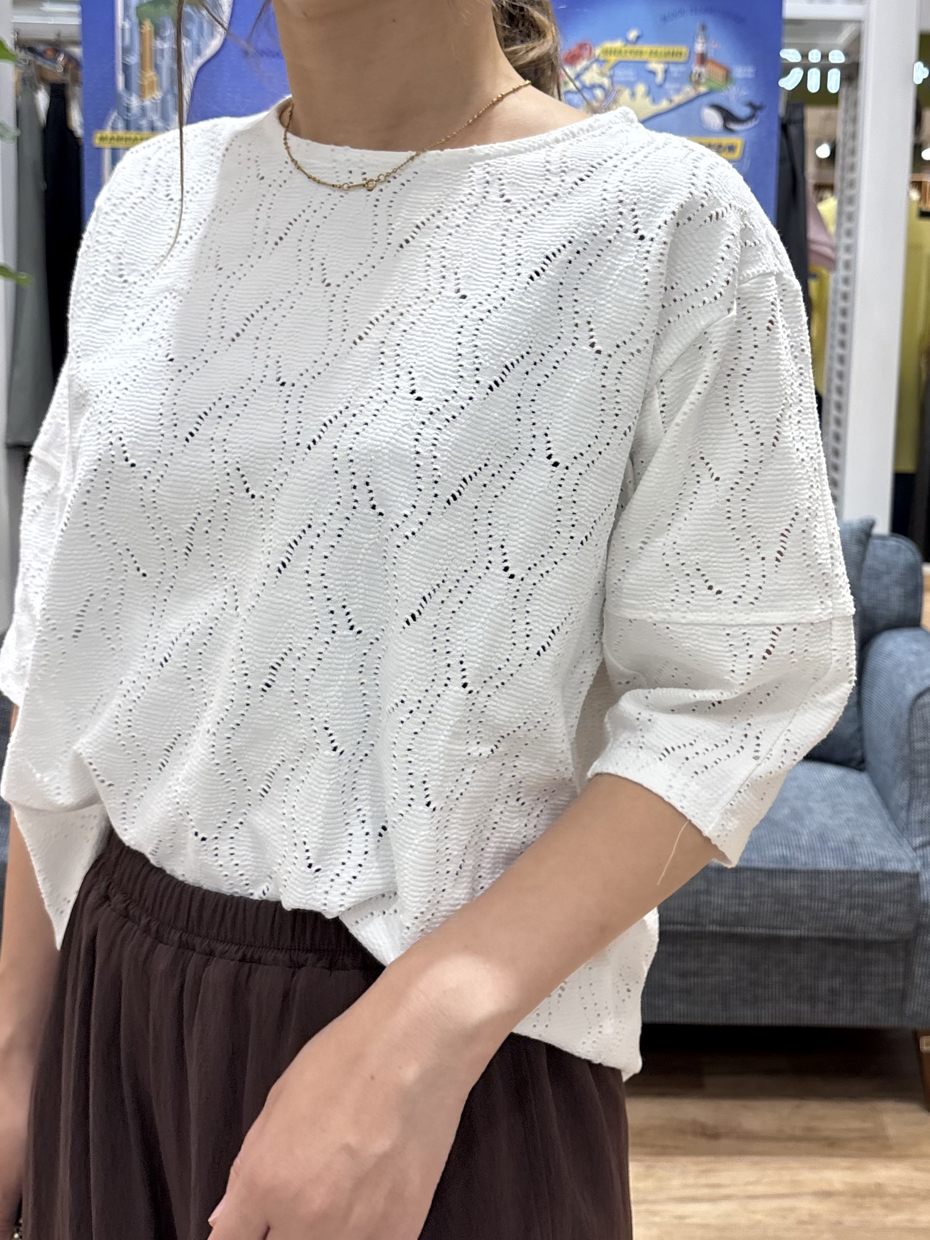yuinaさんの「Dessin｜【マシンウォッシャブル】5分袖レースカットソー」を使ったコーディネート