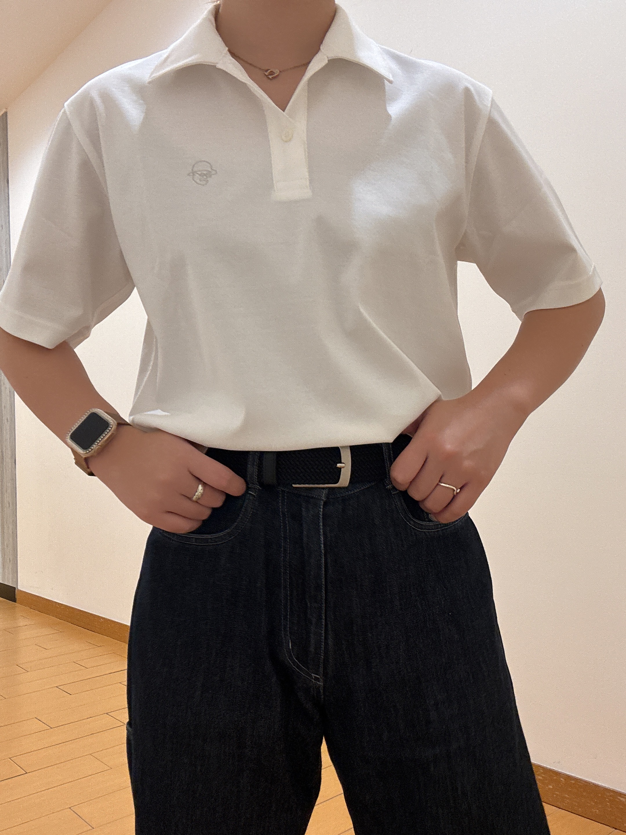 ヒナさんの「TAKEO KIKUCHI｜【接触冷感】アイスクリアコットン ワンポイント ポロシャツ」を使ったコーディネート