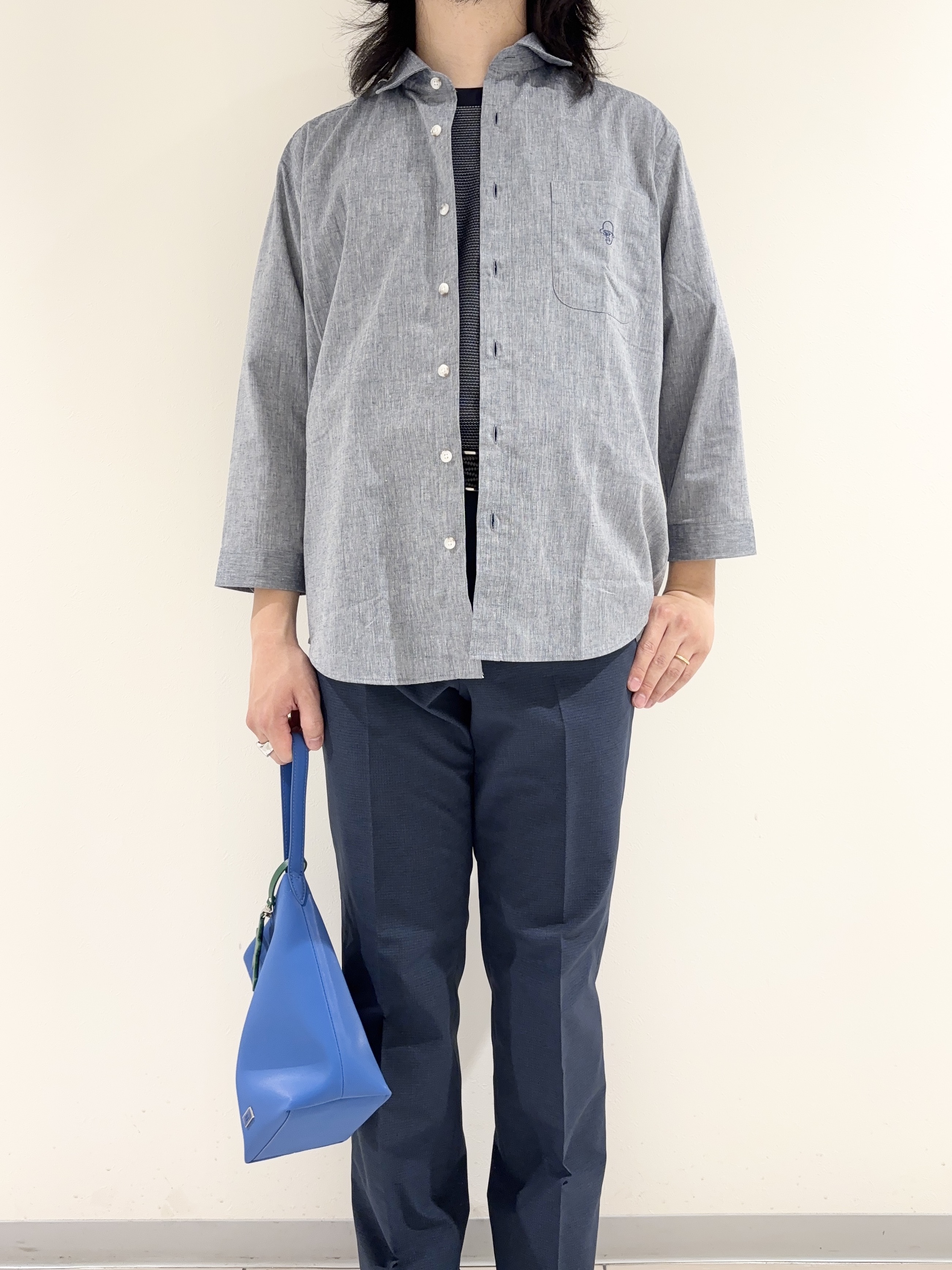 及川さんの「TAKEO KIKUCHI｜【接触冷感】ハイブリッド リネン 七分袖シャツ」を使ったコーディネート