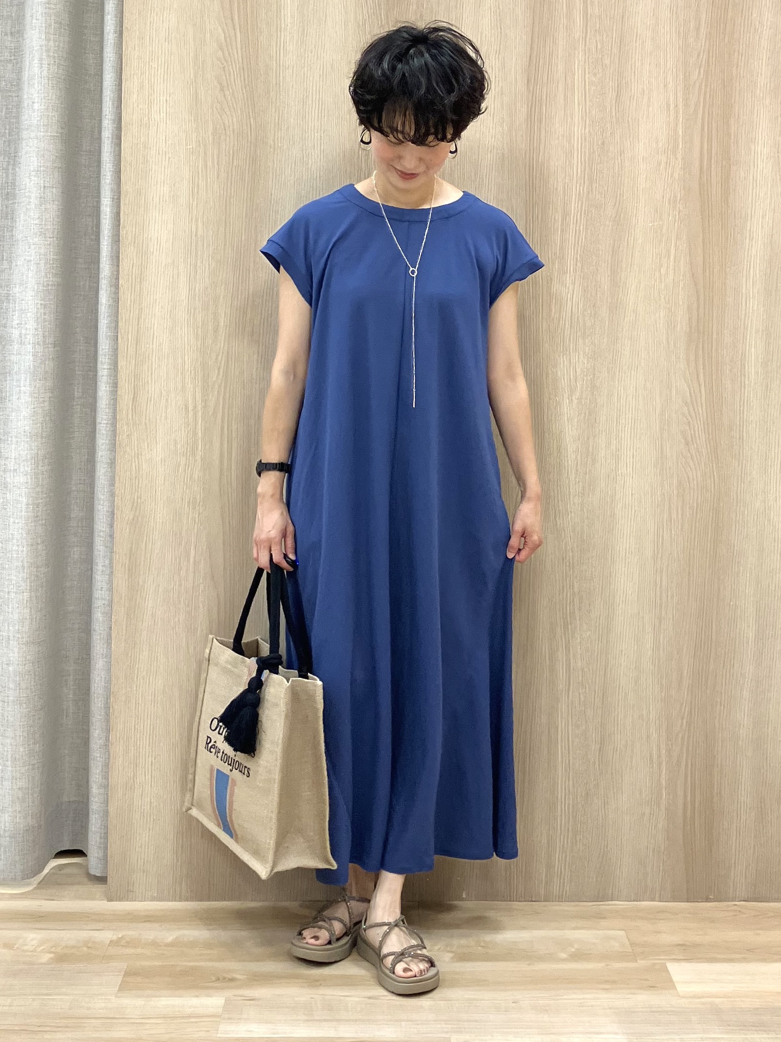 Keiさんの「grove｜【低身長さんも選べる着丈】モクロディフレンチワンピース」を使ったコーディネート