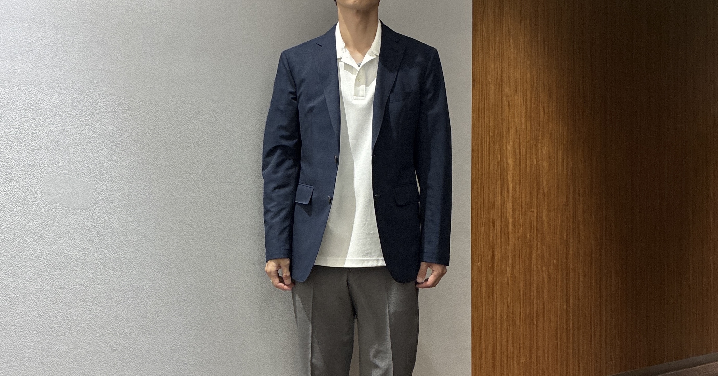 わいずみさんの「TAKEO KIKUCHI｜【抗菌防臭】COOL DOTS（R）ドビープリント ジャケット」を使ったコーディネート