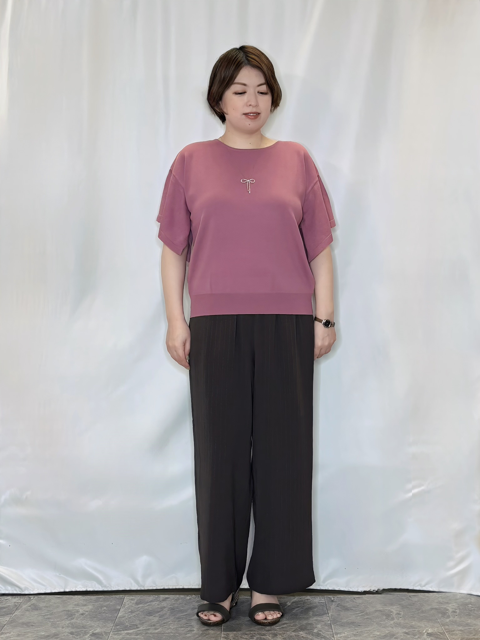 たみさんの「SHOO･LA･RUE｜【S-LL/ひんやり/洗濯機可】インせず着られる ひらり袖ニット」を使ったコーディネート