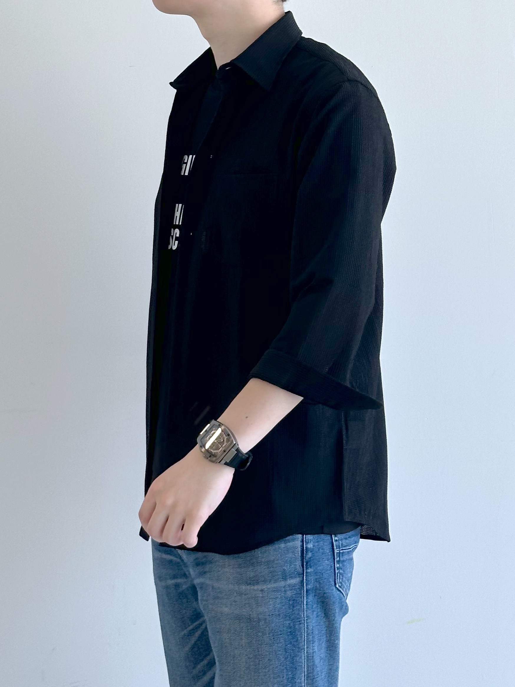 イッシーさんの「TAKEO KIKUCHI｜【通気性】トリコットサッカー 7分袖シャツ」を使ったコーディネート