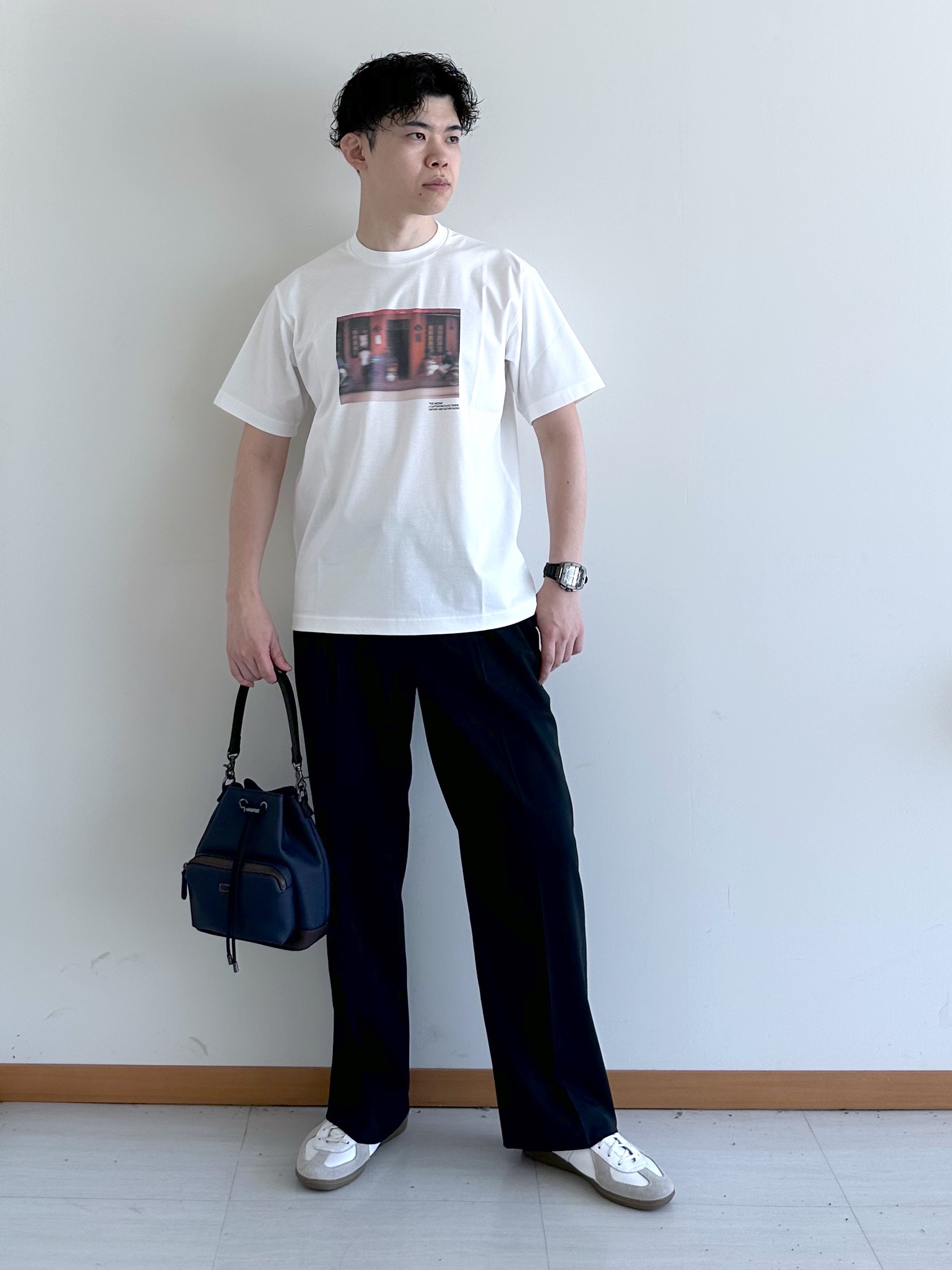 イッシーさんの「TAKEO KIKUCHI｜【吸汗速乾】タイル柄プリント 半袖シャツ」を使ったコーディネート