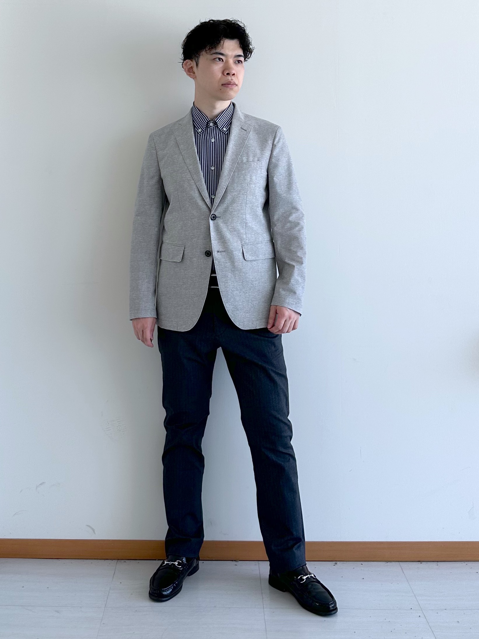 イッシーさんの「TAKEO KIKUCHI｜【抗菌防臭】COOL DOTS（R）ドビープリント ジャケット」を使ったコーディネート