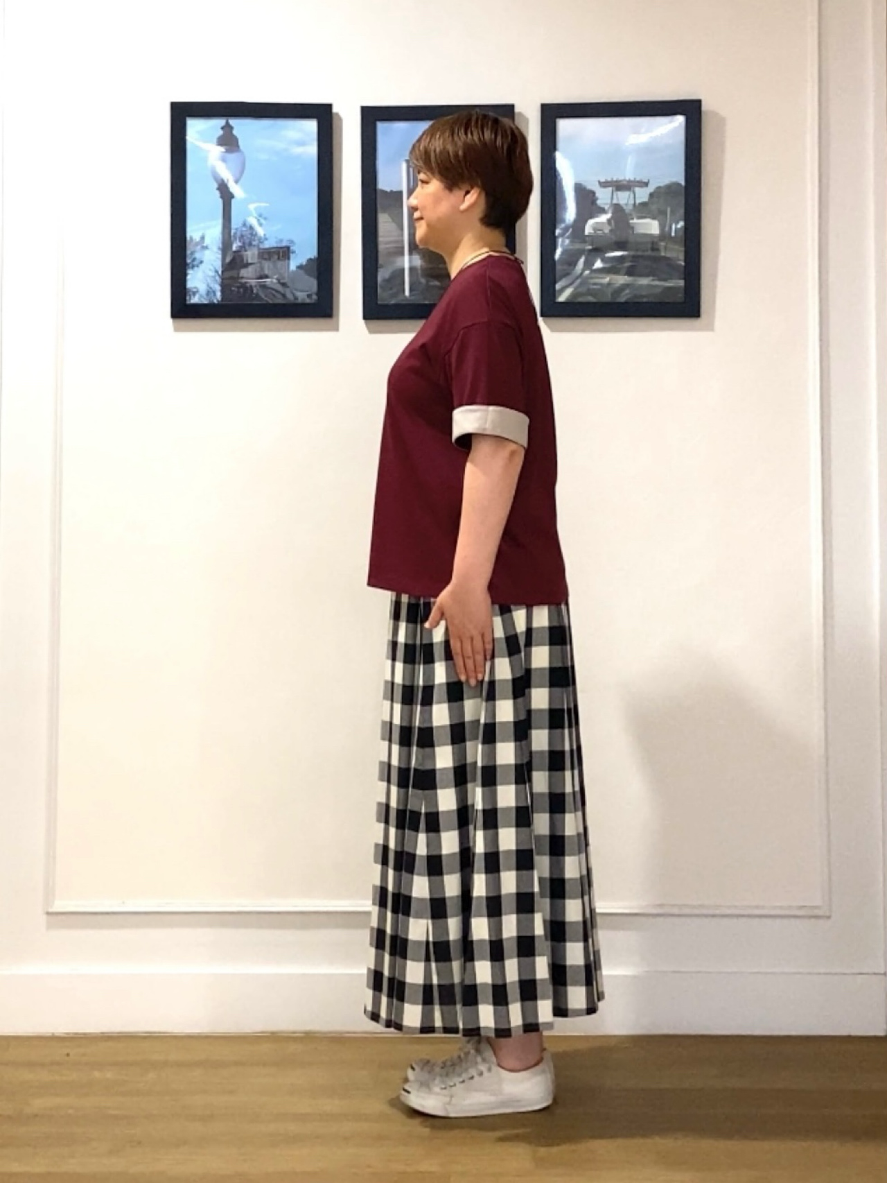 Hiroさんの「Dessin｜【汗シミ防止/UVカット】配色スリーブ 五分袖プルオーバー」を使ったコーディネート
