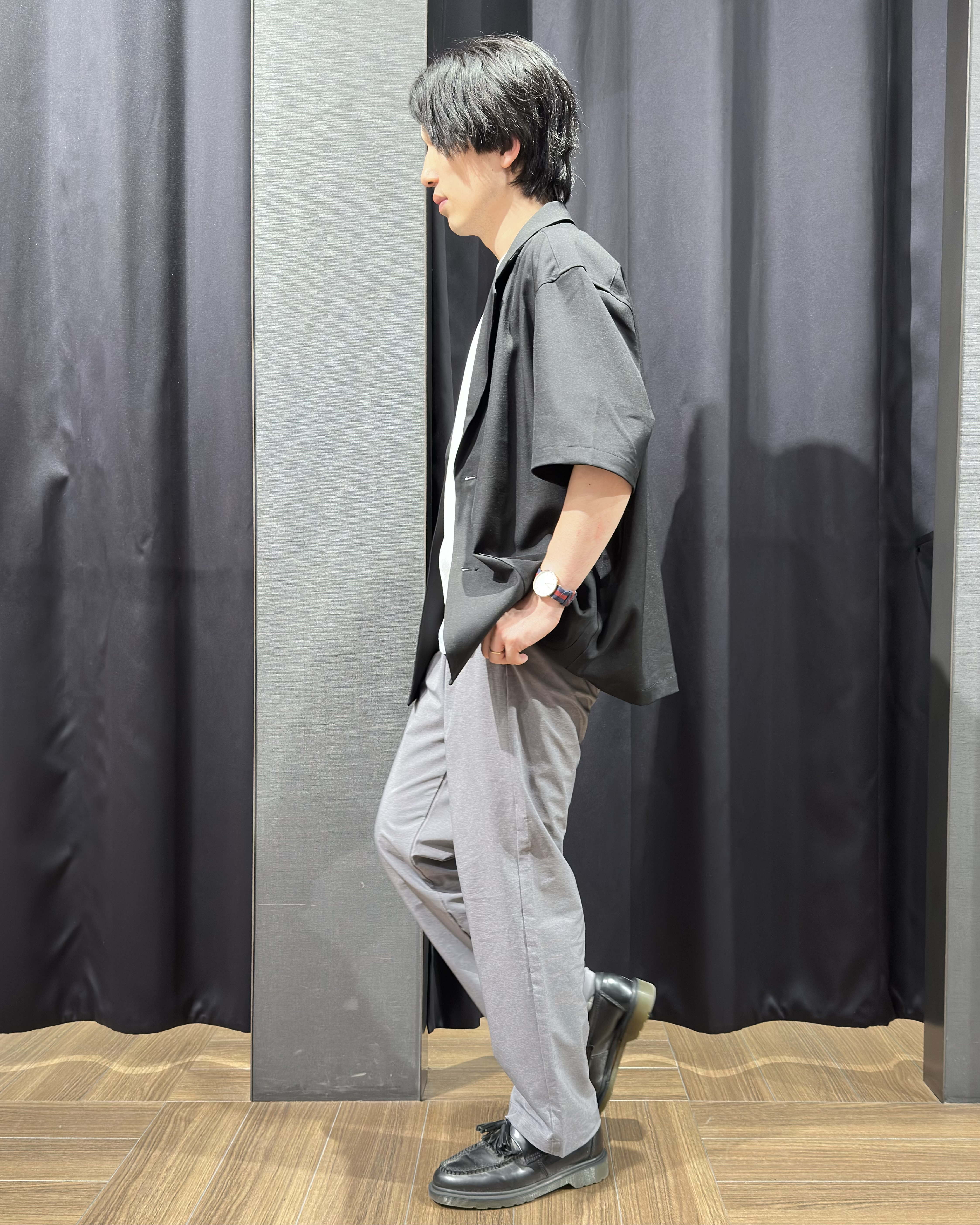 tomoyaさんの「THE SHOP TK｜リラックスワイド 5分袖ジャケット セットアップ可／洗濯機OK」を使ったコーディネート