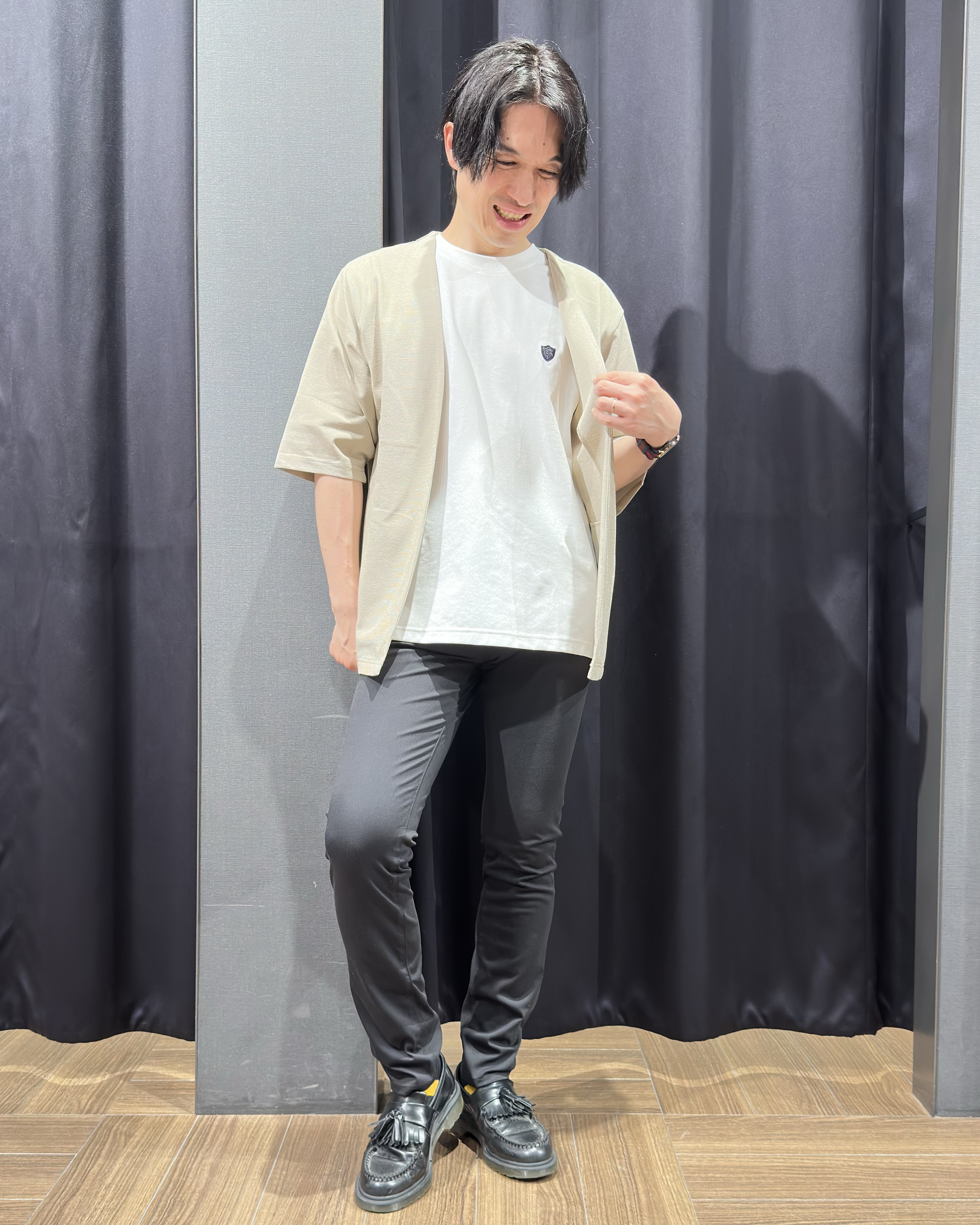 tomoyaさんの「THE SHOP TK｜メッシュ五分袖カーディガン＋半袖Tシャツ セットアイテム 洗濯機OK」を使ったコーディネート