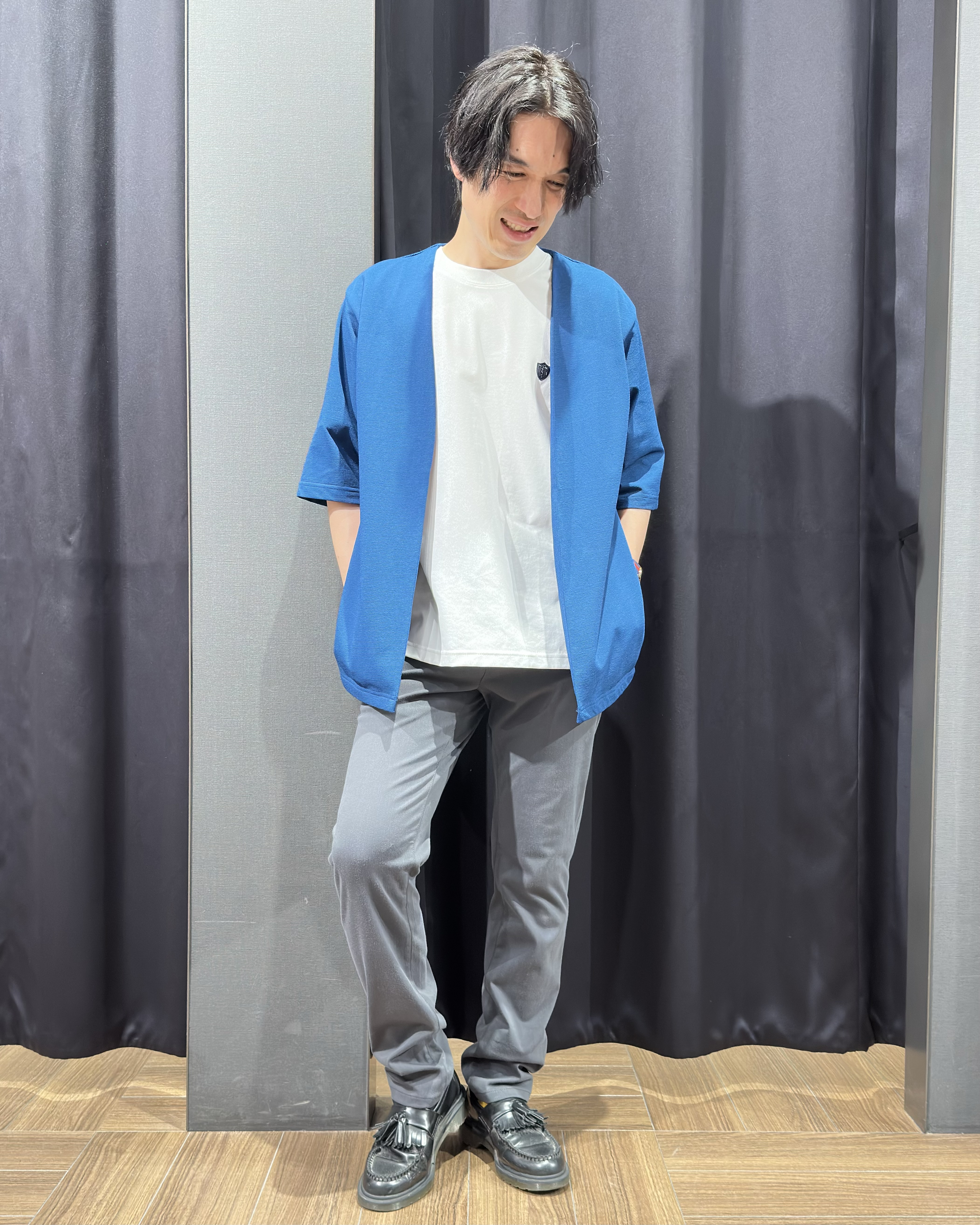 tomoyaさんの「THE SHOP TK｜メッシュ五分袖カーディガン＋半袖Tシャツ セットアイテム 洗濯機OK」を使ったコーディネート