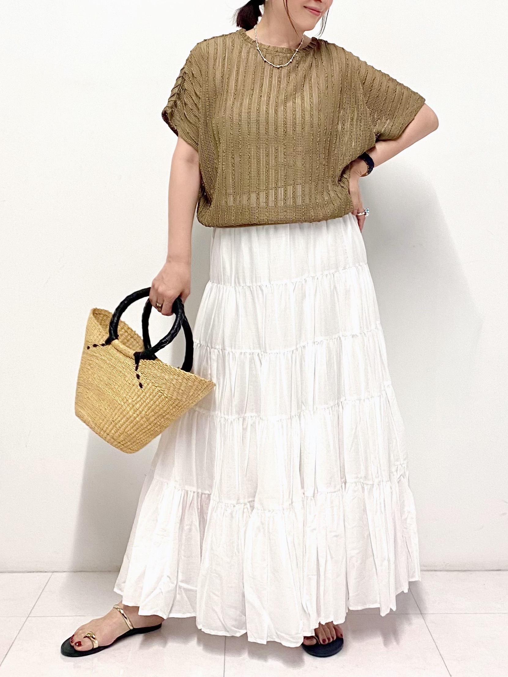 Sawaguchiさんの「DRESSTERIOR｜【体系カバー/日除け】ドルマンスリーブ シアーメッシュプルオーバー」を使ったコーディネート