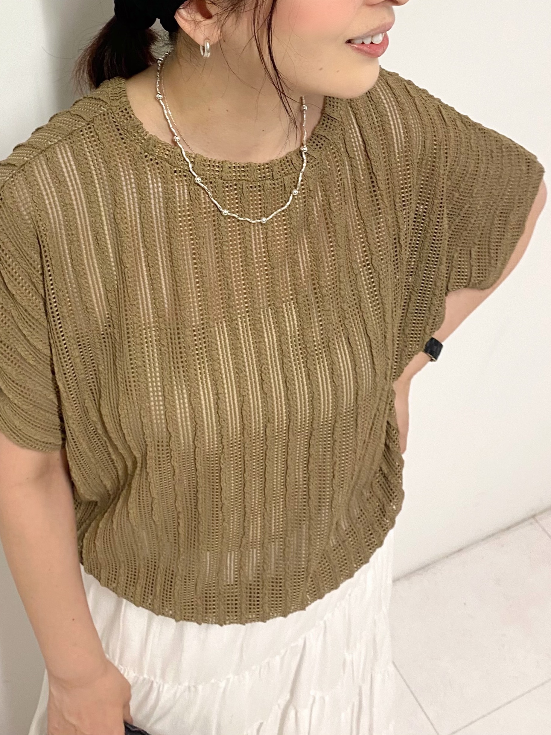 Sawaguchiさんの「DRESSTERIOR｜【体系カバー/日除け】ドルマンスリーブ シアーメッシュプルオーバー」を使ったコーディネート