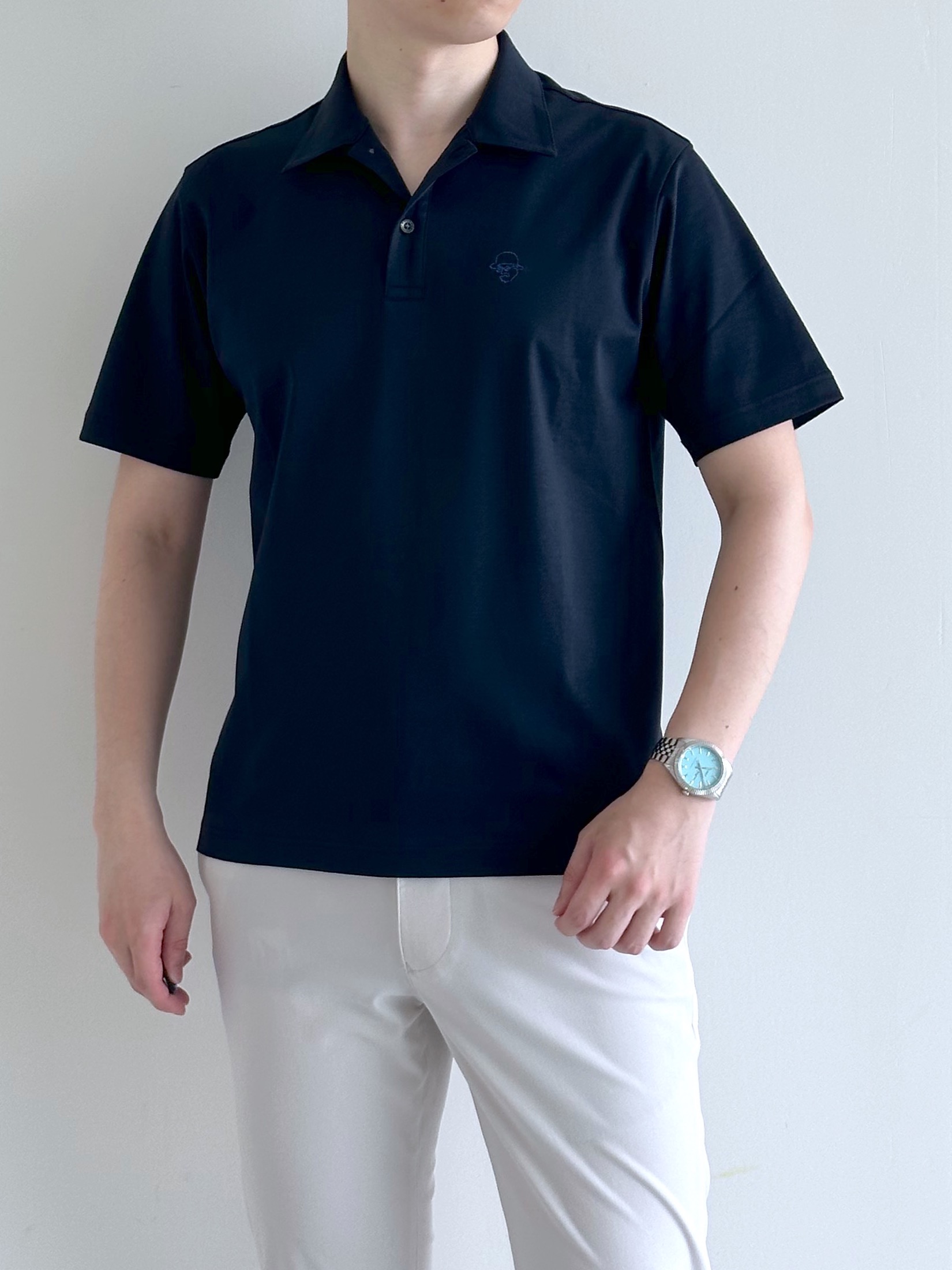 イッシーさんの「TAKEO KIKUCHI｜【接触冷感】アイスクリアコットン ワンポイント ポロシャツ」を使ったコーディネート