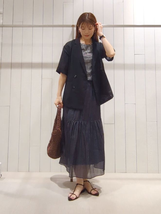 SHOさんの「INDIVI｜【洗える／メッシュ素材／SETUP可能】半袖シアージャケット」を使ったコーディネート