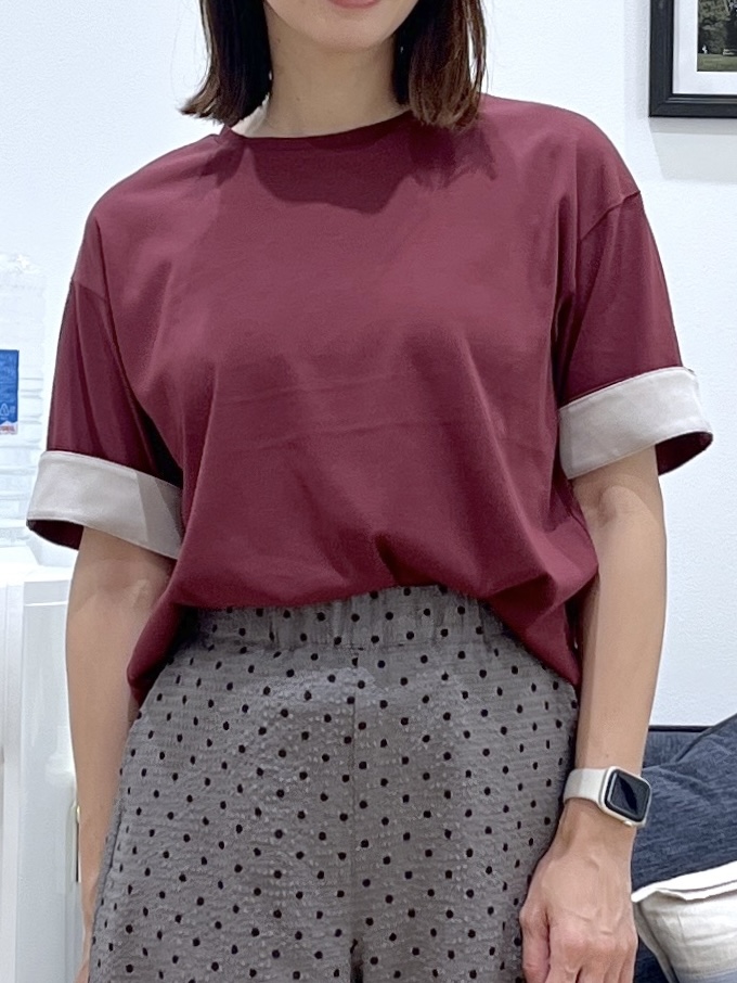 canaさんの「Dessin｜【汗シミ防止/UVカット】配色スリーブ 五分袖プルオーバー」を使ったコーディネート