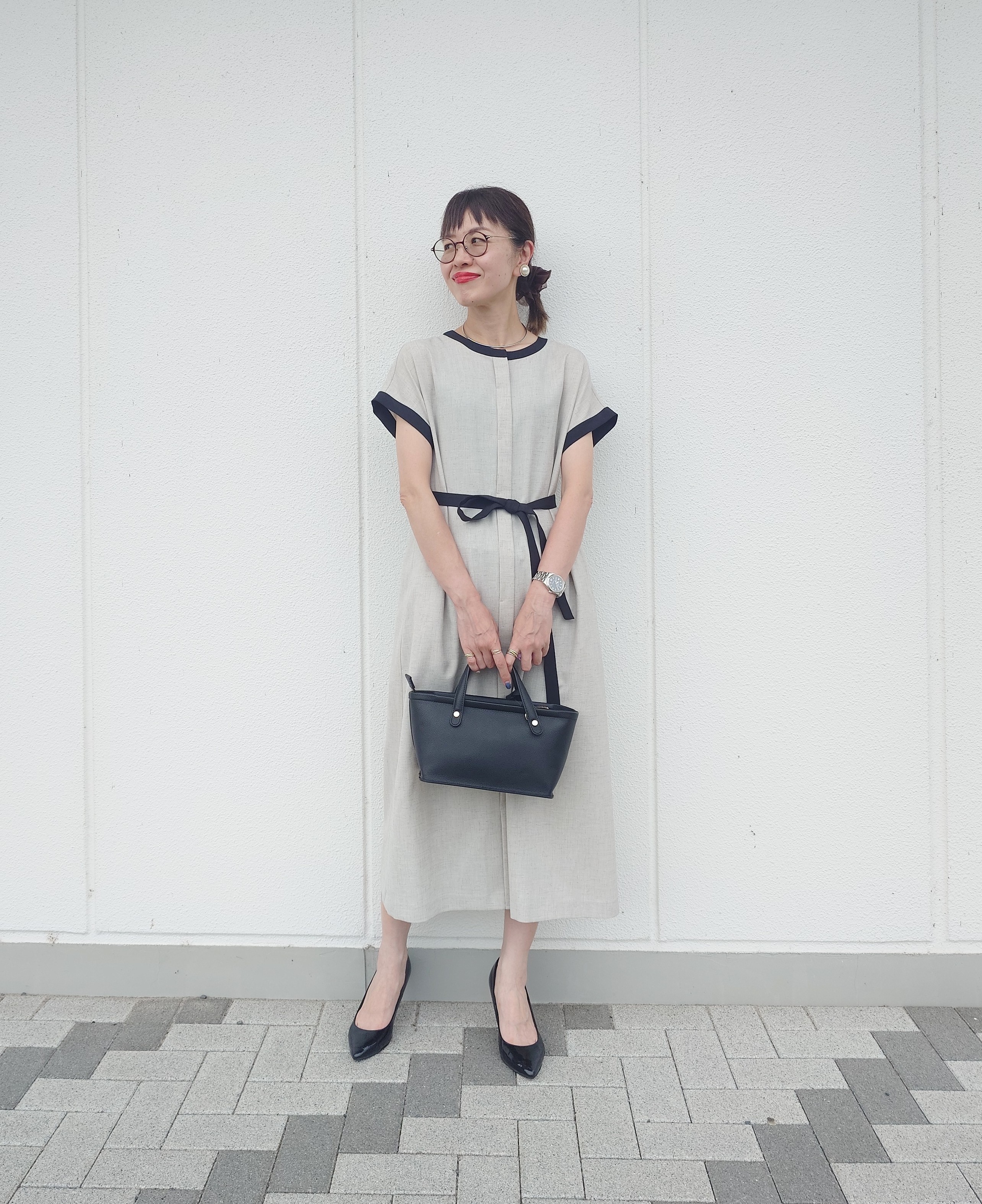 MUTSUKOさんの「UNTITLED｜【接触冷感/UVカット/イージーケア】配色ラインワンピース」を使ったコーディネート