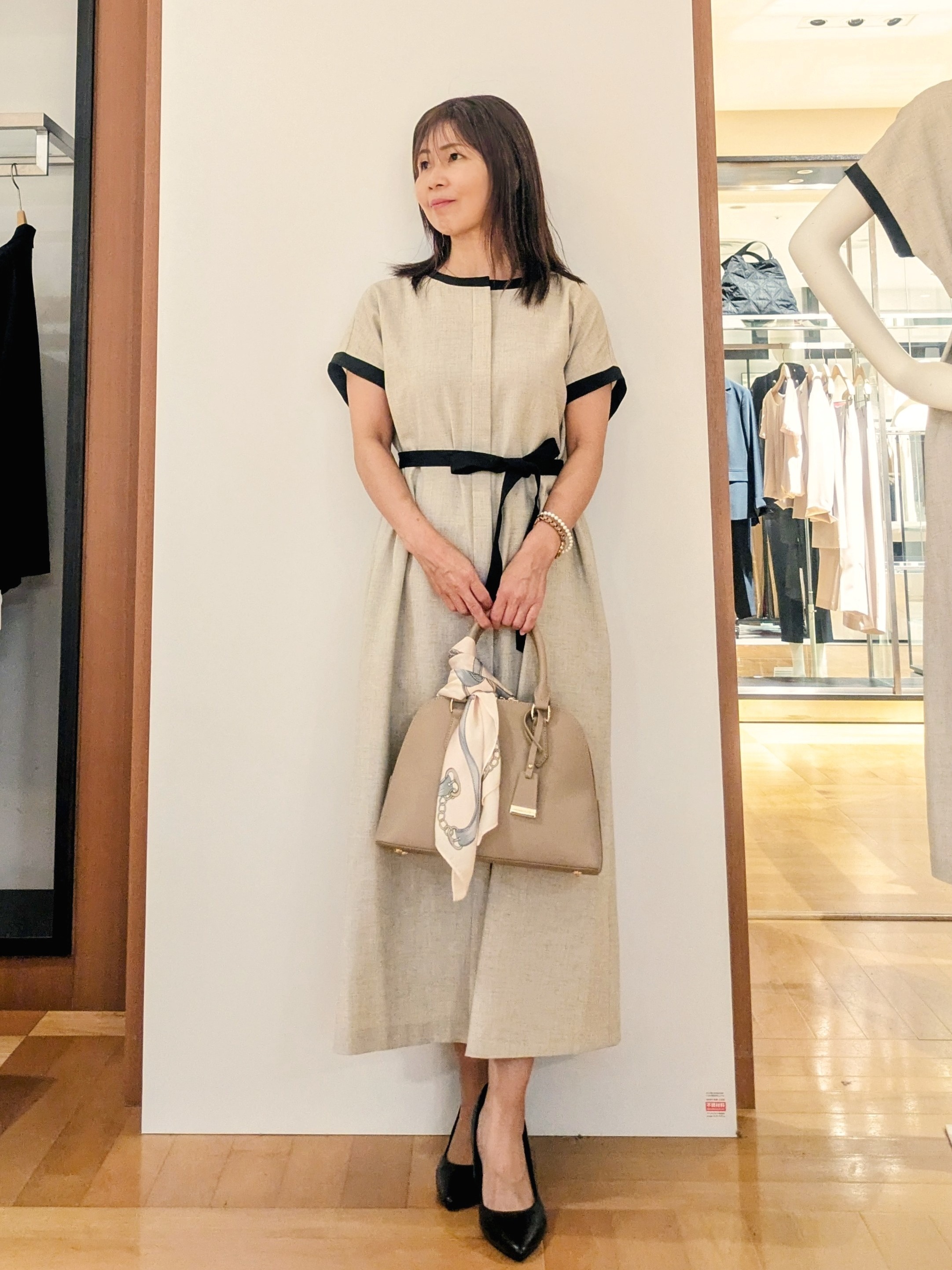 laverさんの「UNTITLED｜【接触冷感/UVカット/イージーケア】配色ラインワンピース」を使ったコーディネート