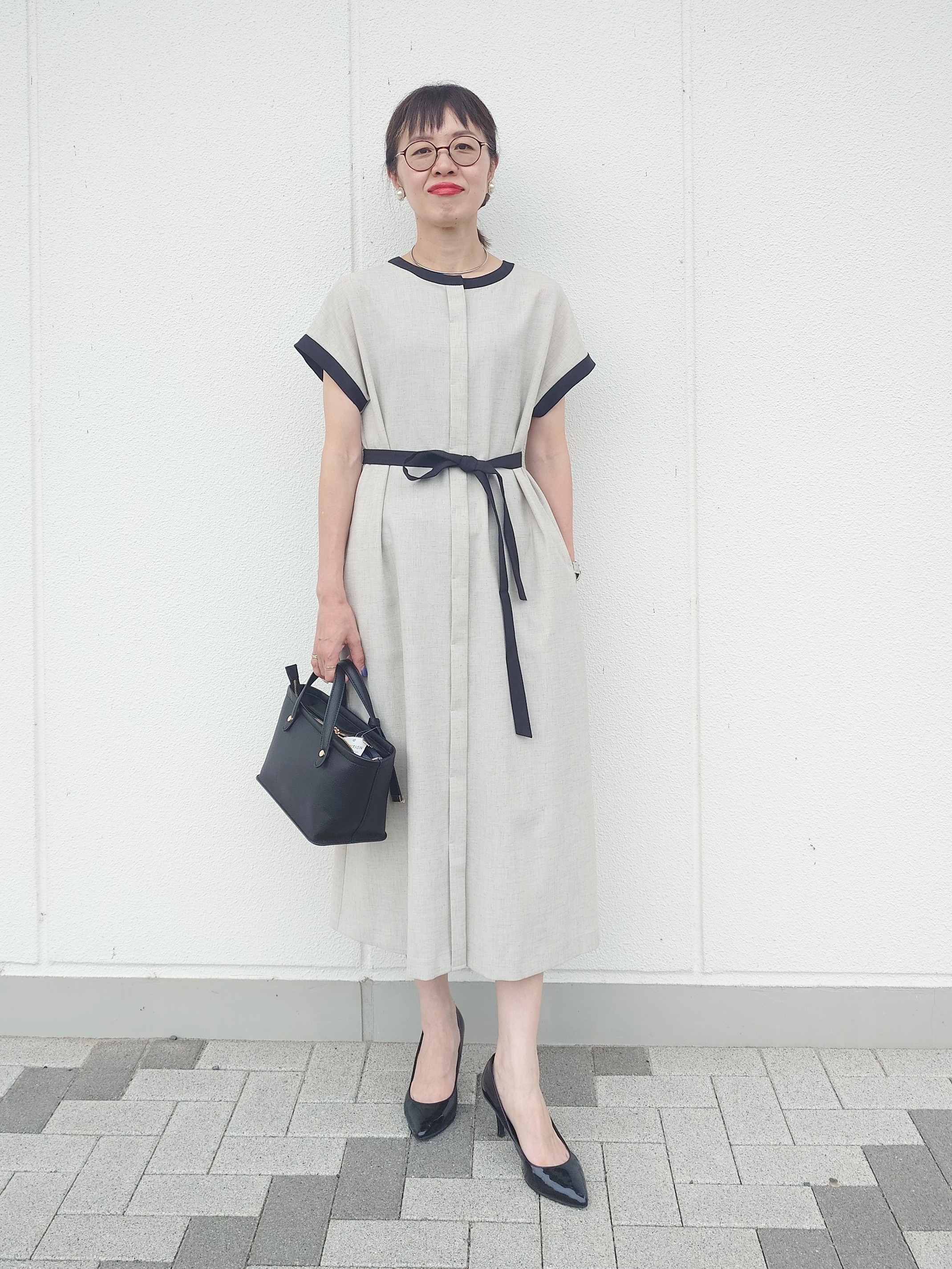 MUTSUKOさんの「UNTITLED｜【接触冷感/UVカット/イージーケア】配色ラインワンピース」を使ったコーディネート