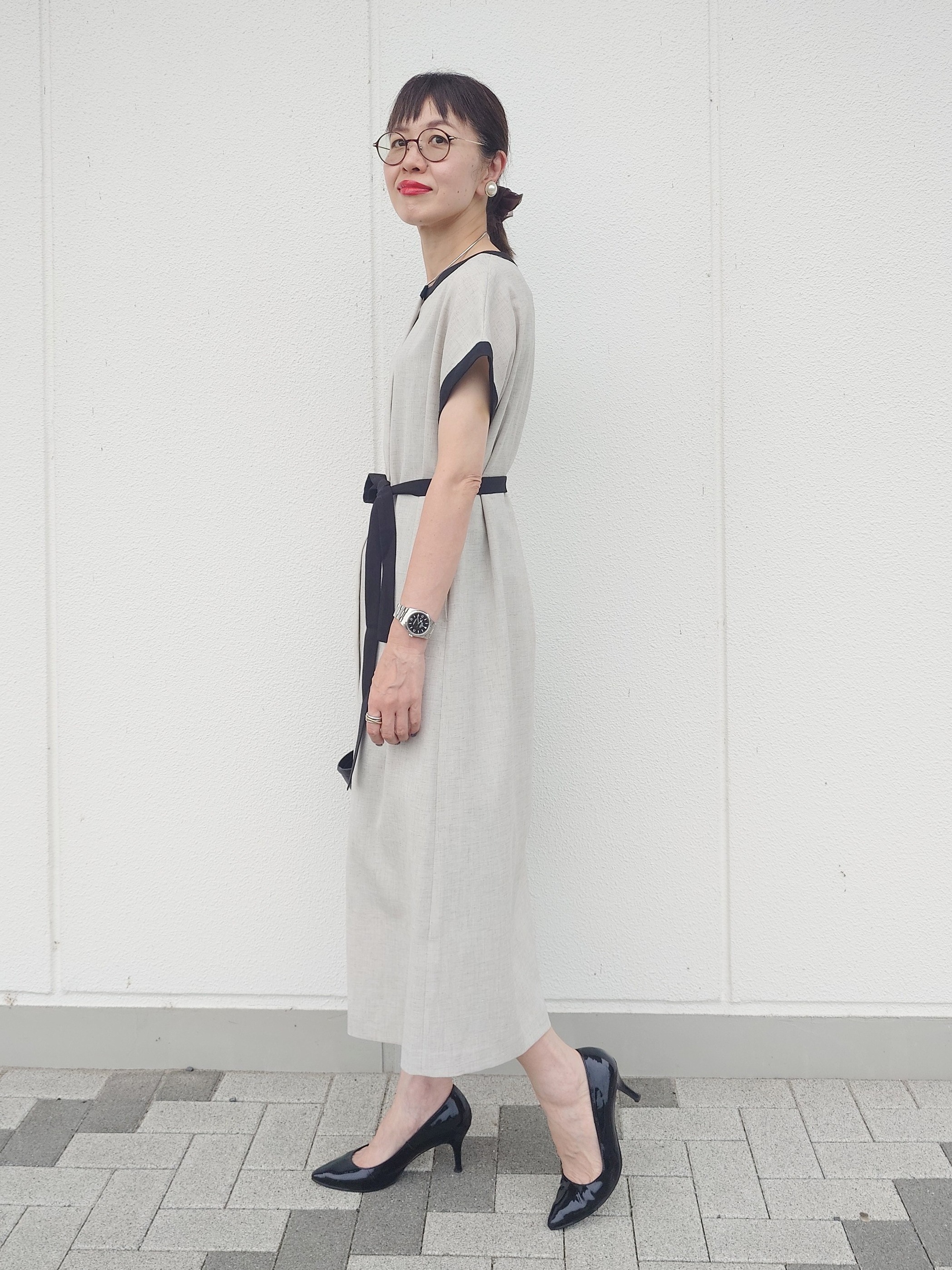 MUTSUKOさんの「UNTITLED｜【接触冷感/UVカット/イージーケア】配色ラインワンピース」を使ったコーディネート