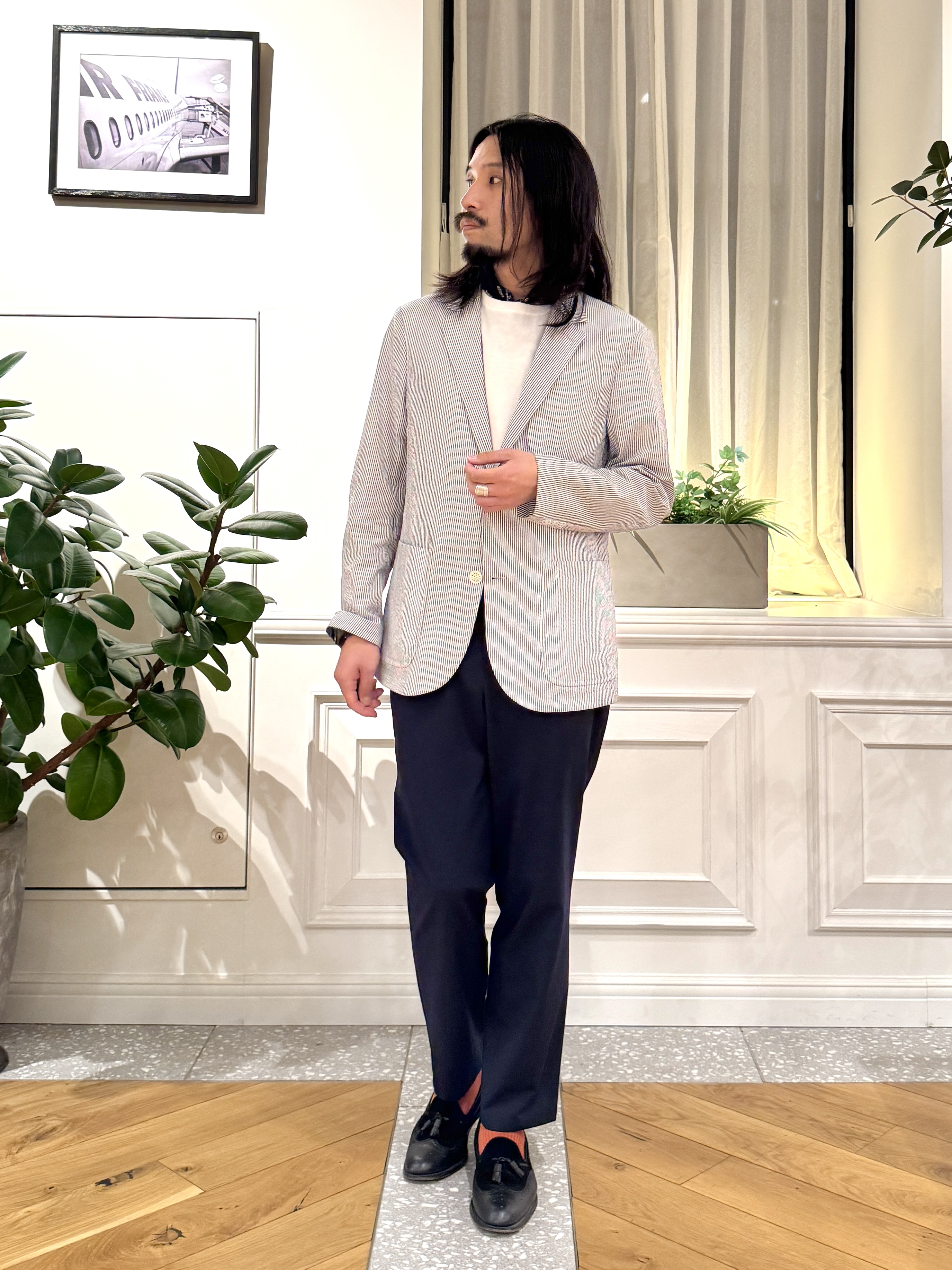 kawarataniさんの「DRESSTERIOR｜【吸湿速乾/セットアップ可/ウォッシャブル】COOLMAX シアサッカー サマージャケット」を使ったコーディネート
