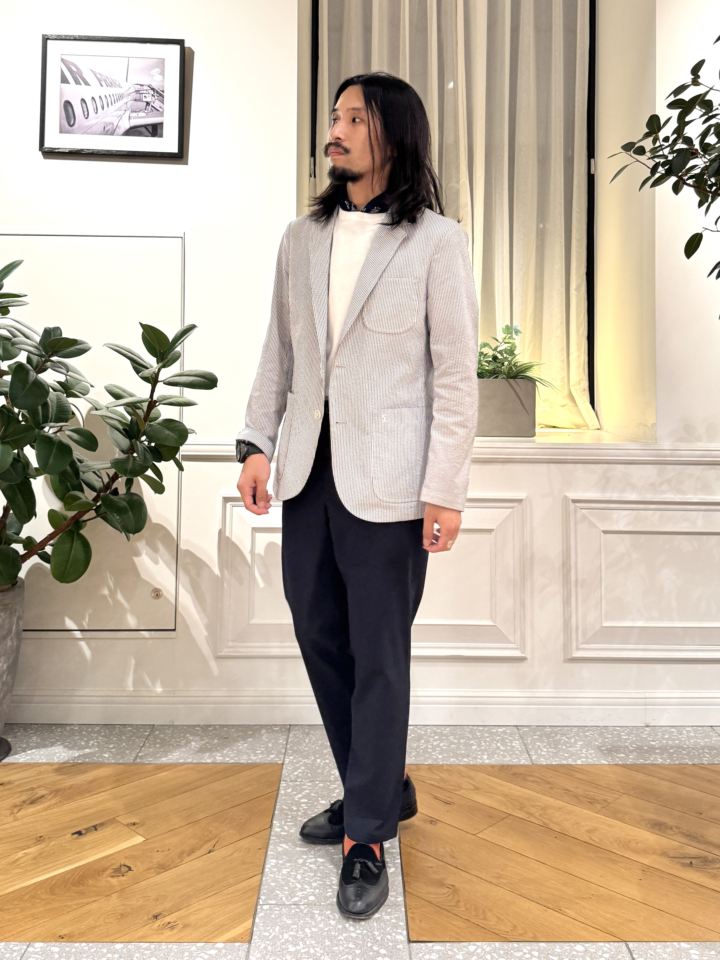 kawarataniさんの「DRESSTERIOR｜【吸湿速乾/セットアップ可/ウォッシャブル】COOLMAX シアサッカー サマージャケット」を使ったコーディネート