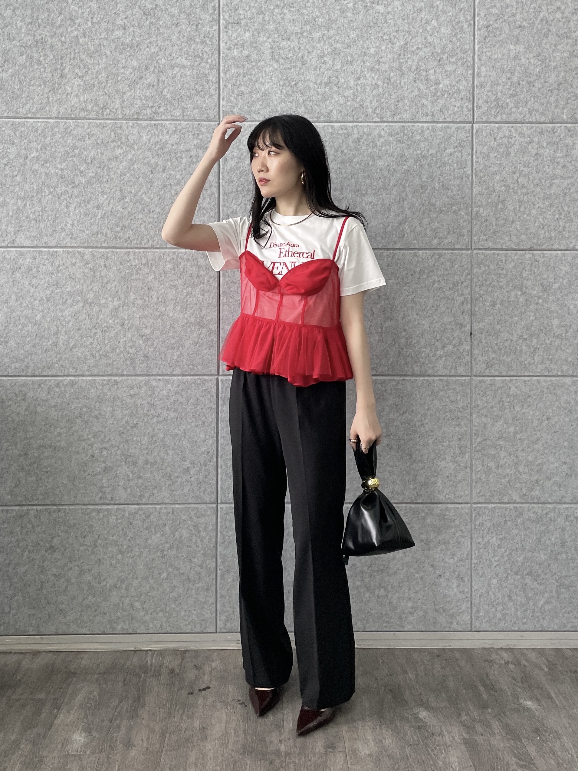 rinaさんの「INDIVI｜Comfy SET UP｜ストレートフレアパンツ【セットアップ対応／通勤／カセット服／接触冷感／UV」を使ったコーディネート