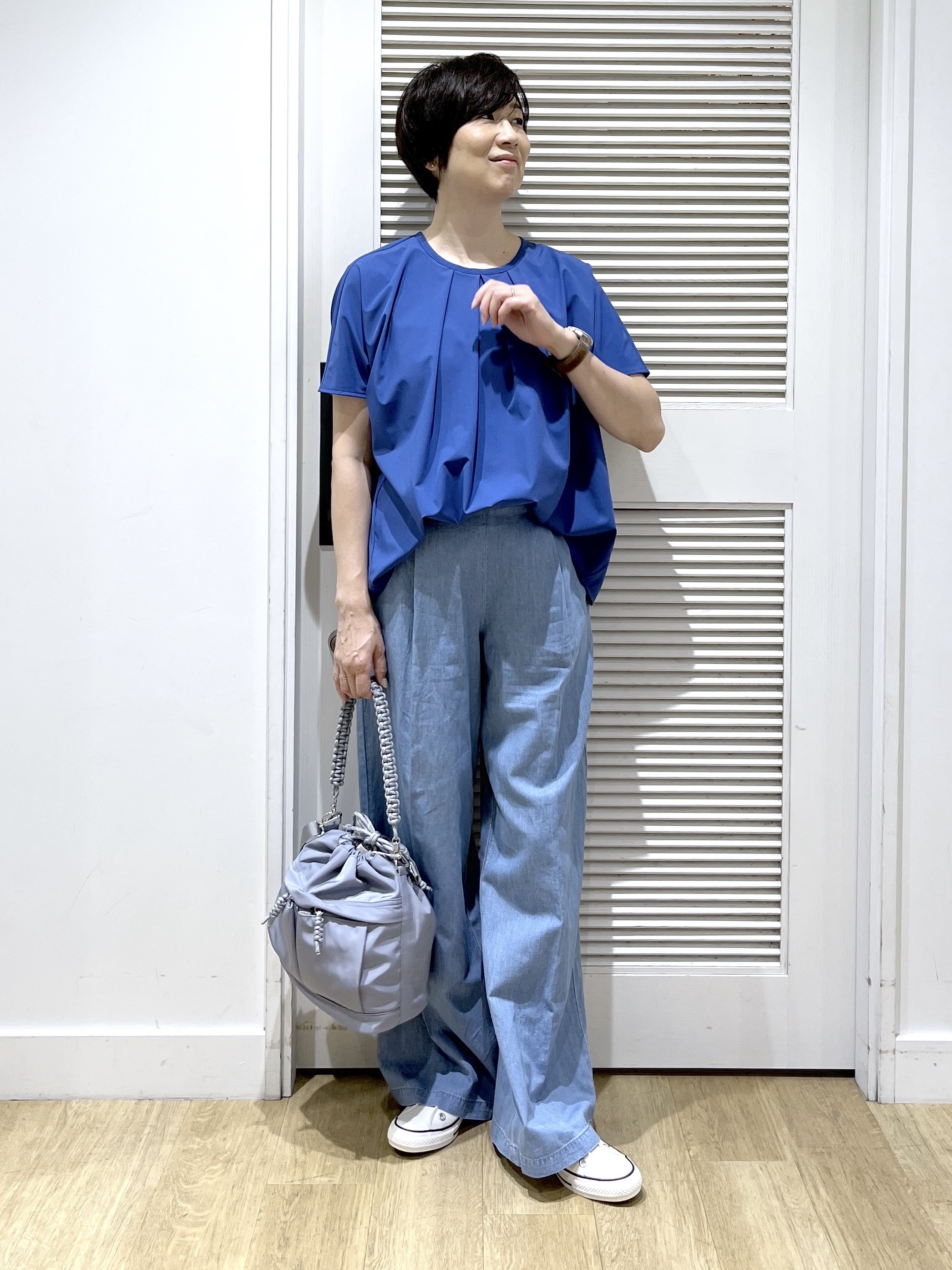 Miyazakiさんの「Dessin｜【洗える】綿麻マリンワイドデニムパンツ」を使ったコーディネート