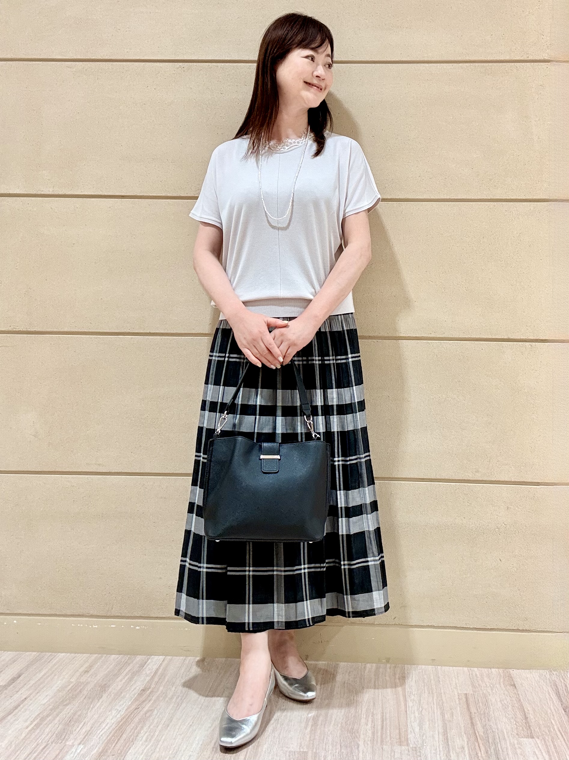 Marさんの「Reflect｜【二の腕カバー／手洗い可】ネックレース フレンチスリーブニット」を使ったコーディネート