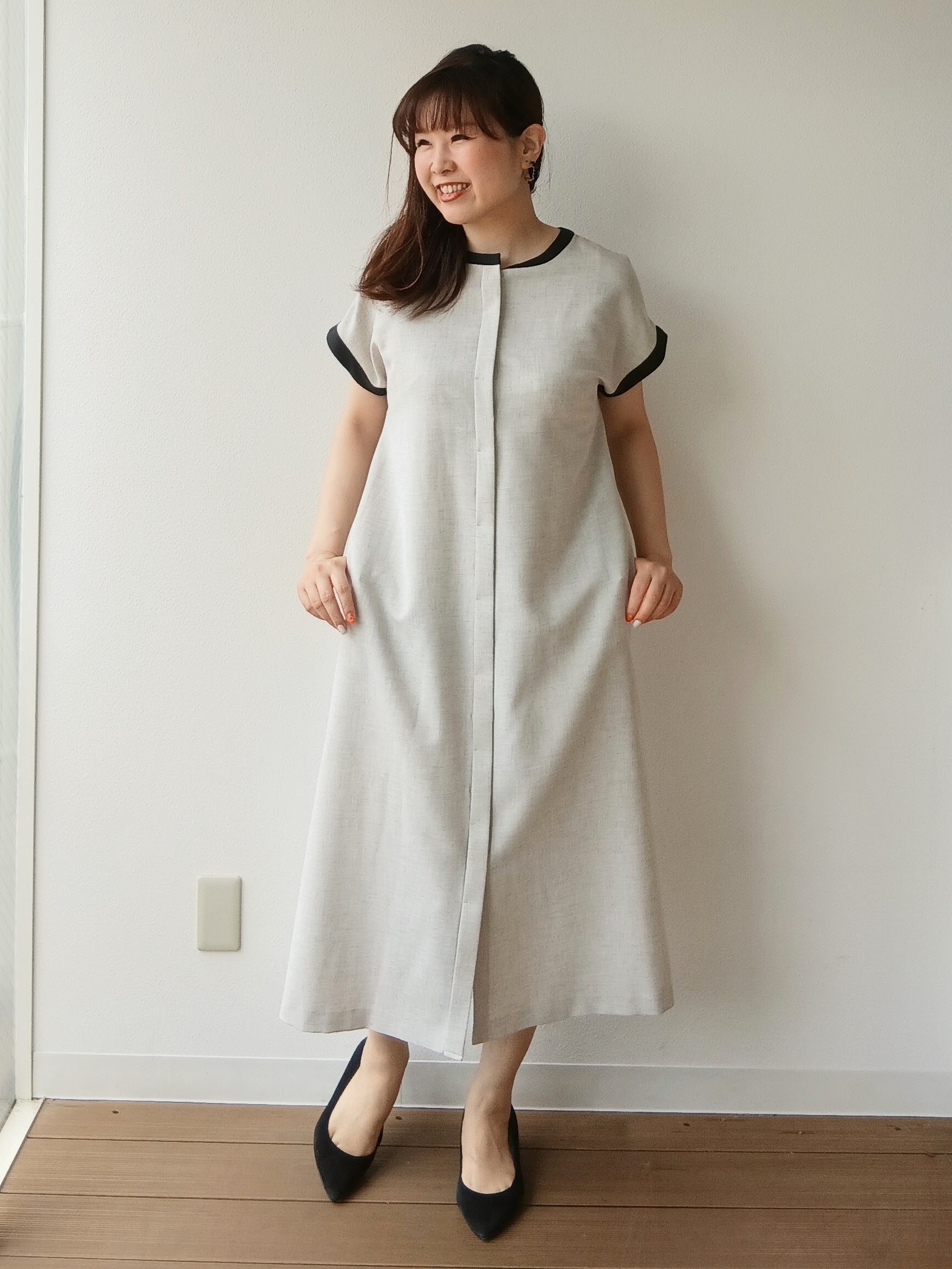 なみきさんの「UNTITLED｜【接触冷感/UVカット/イージーケア】配色ラインワンピース」を使ったコーディネート