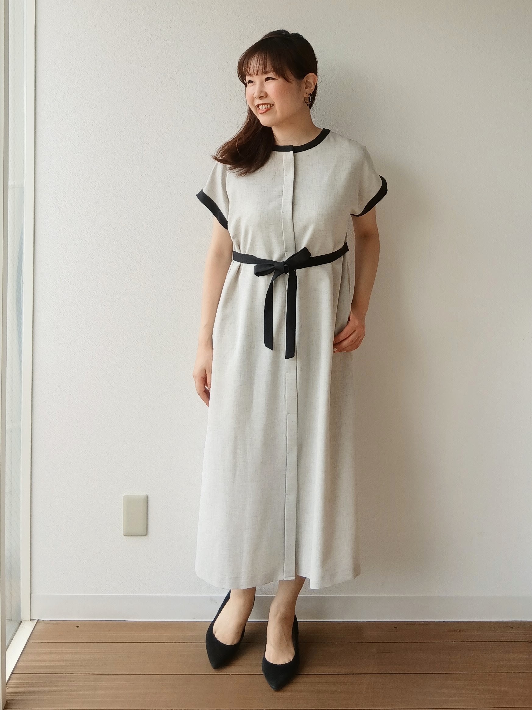 なみきさんの「UNTITLED｜【接触冷感/UVカット/イージーケア】配色ラインワンピース」を使ったコーディネート